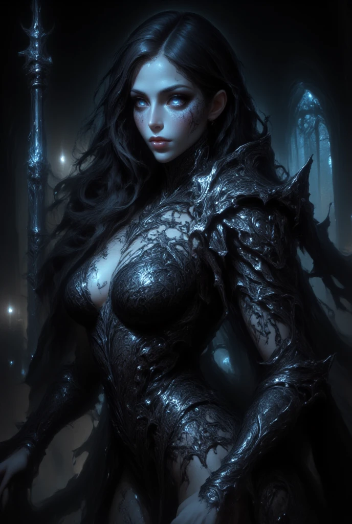 chilling and mesmerizing vampire prowls,embodying a perfect blend of elegance and horror.ultra-modern nocturnal creature is depicted in a digital painting that captures every intricate detail with stunning precision. The vampire's porcelain-like skin shimmers with an otherworldly glow, contrasting against the sleek darkness of the digital medium.Glistening crimson eyes pierce through the darkness,Unreal Engine effects, striving for 32K super realistic quality