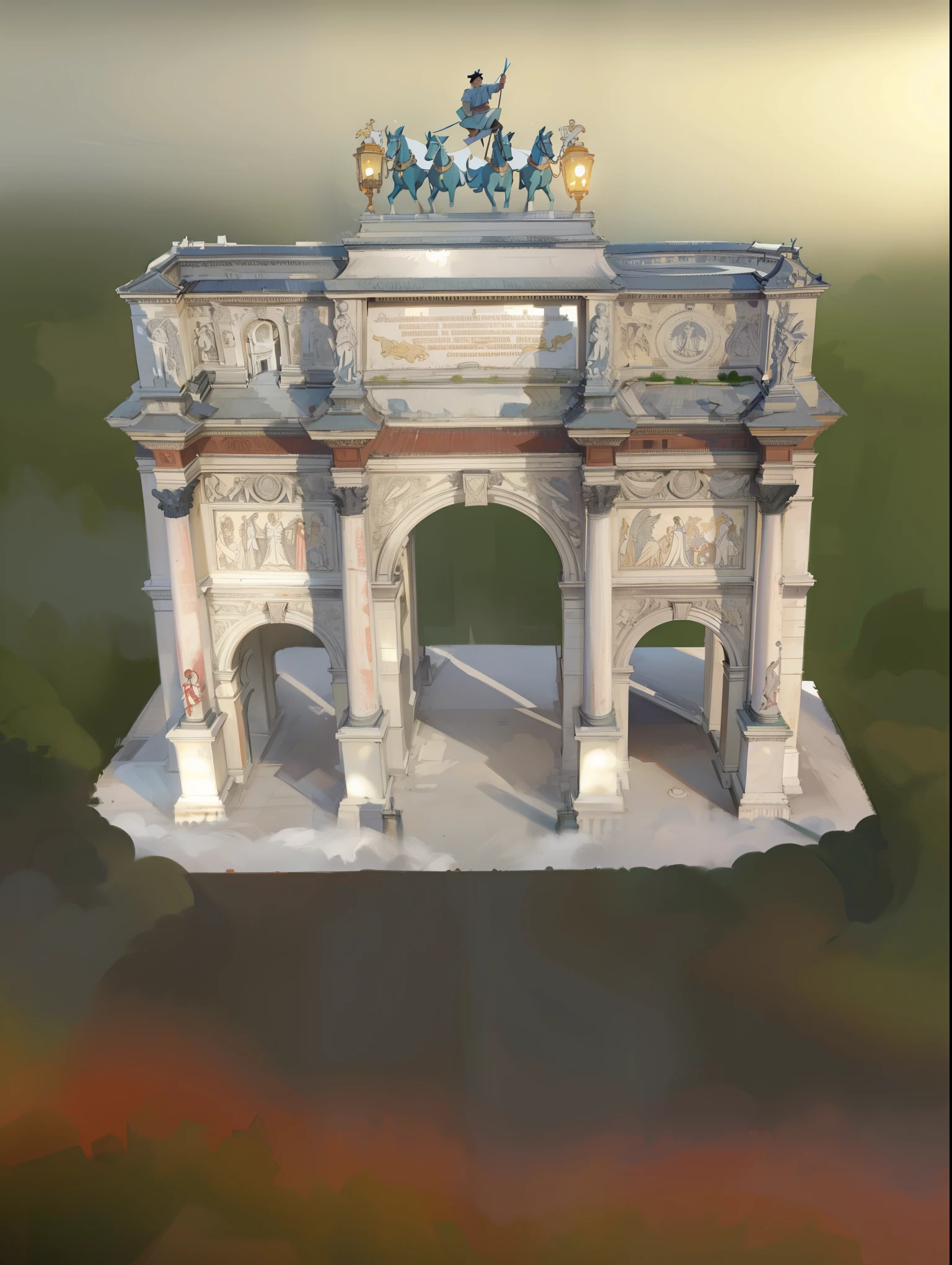  best quality, Arc de Triomphe，illustration, poster,  8,000， masterpiece， cartoon，Simple