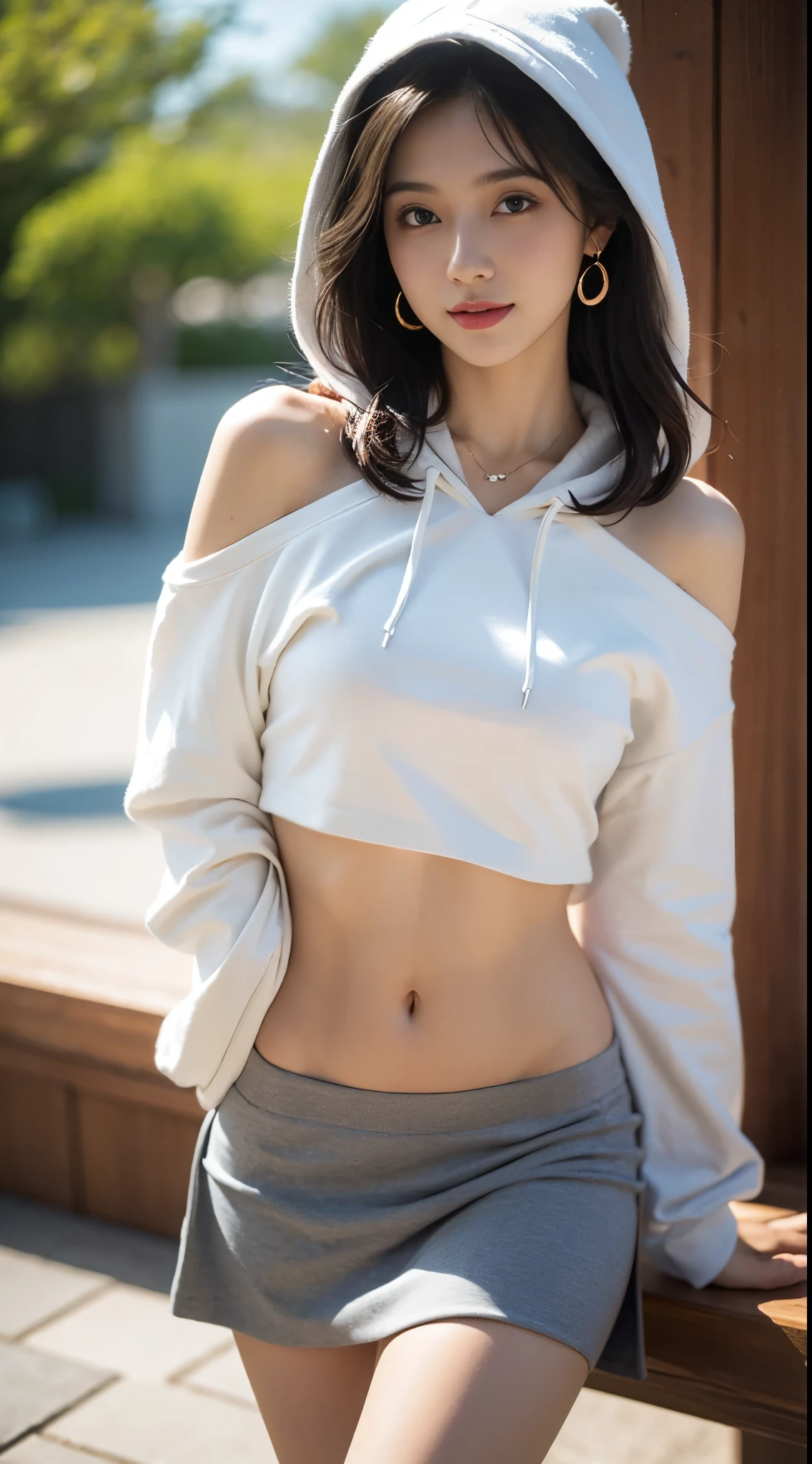 (Extremely detailed CG Unity 8K wallpaper, masterpiece, best quality，Extremely high resolution), (Exquisite light and shadow, Very dramatic picture, Lens Effects), Exquisite facial features, Charming smile, ((One-piece thin fluffy half sweatshirt，Expose the lower half of the breast，Navel，Elastic tight seamless shorts))，Mountaineering (Background full of flowers) (Excellent details, Excellent lighting, Wide Angle), (Excellent rendering, Enough to be proud of one&#39;s own kind),Sexy body，Big breasts with plenty of，Visible cleavage。Standing high and looking down。