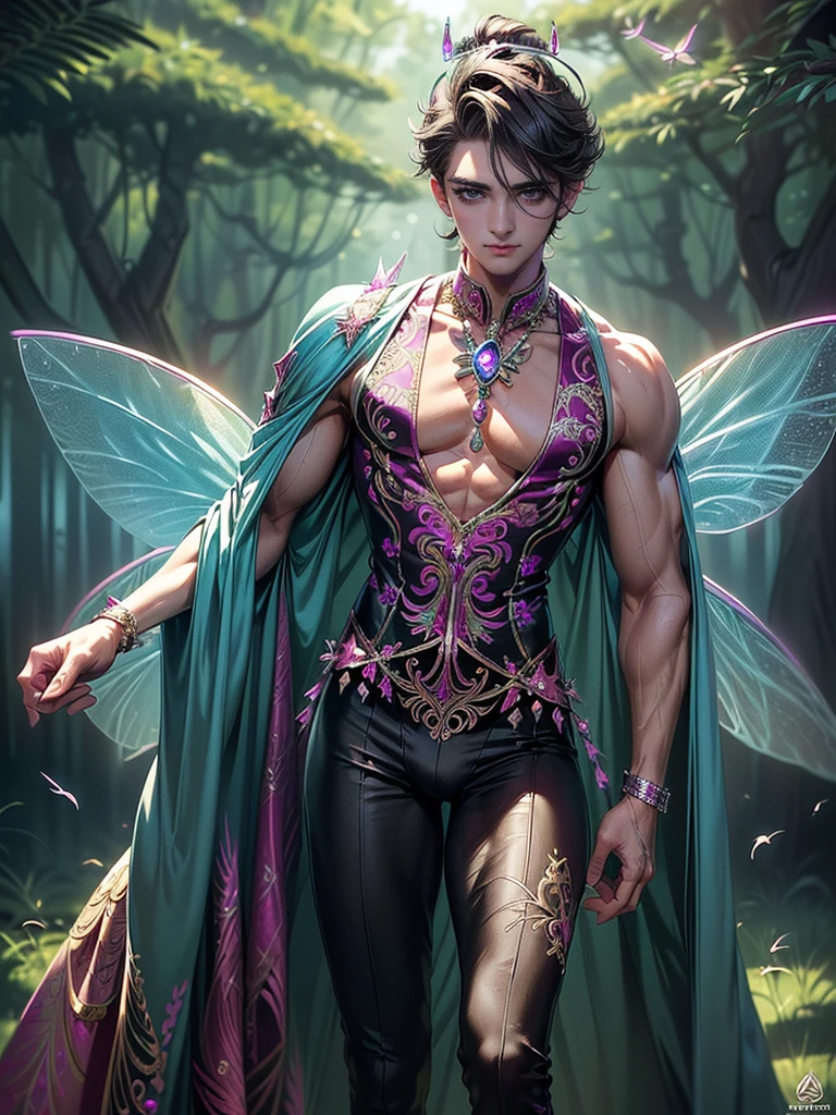 (Martial arts style works),(quality),(height) ,1 sexy young man,light green eyes, Short dark green hair., alone,(Sexy young boy, detailed background),A face that is handsome and sexy.,fairy tale,(butterfly race),Slim, sexy, shiny body,It has perfectly detailed butterfly wings.,Picture of creating a magic camp,Show movie subtitles,Don't look at the view.,Not looking at the view,Amazing light and shadow,Wear a gorgeous, sexy, perfectly detailed traditional Chinese outfit. web style,moon,Moths all around, floating on water,There was a large, fine green ring around it.