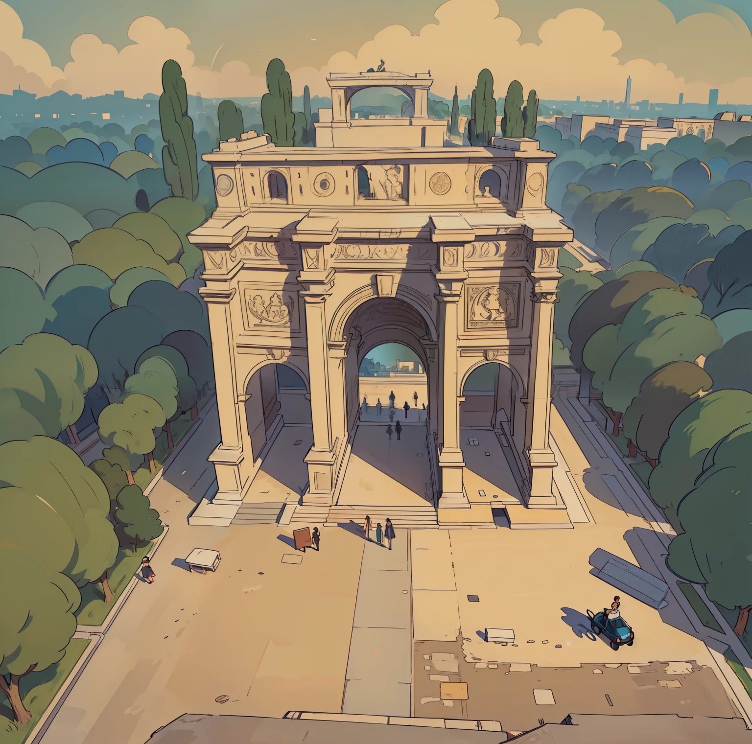  best quality, Arc de Triomphe，illustration, poster,  8,000， masterpiece， cartoon，Simple