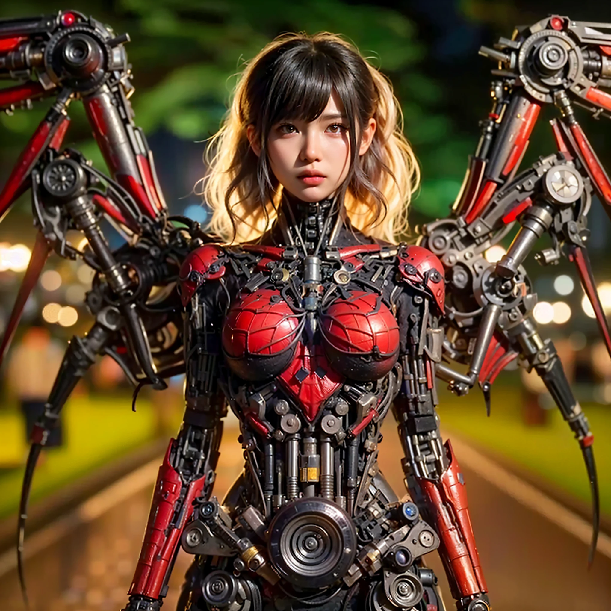 (Completely live action:1.37), (Amazingly realistic textures:1.37), (masterpiece, best quality:1.2), (8k uhd, 16k, 32k, ultra high res), amazingly realistic skin, amazingly realistic photo, superrealism, (photorealistic:1.37), (RAW photo), ultimately realistic, (ultimately realistic all details), (ultimately realistic all textures), super realistic lighting, super realistic shadow, (japanese girl:1.5), ((young face)), smiling, happy, super realistic face, ultimately realistic skin, ultimately realistic eyes, (amazing droopy eye makeup:1.35), ultimately realistic background, ultimately realistic detail up, kkw-ph1, ((amazing droopy eyes, cyberpunk-style cyborg girl, amazingly intricate details, Anatomically perfect hands, mechanical body, silver knight armor, ultra glossy texture, long canine tooth, red eyes))