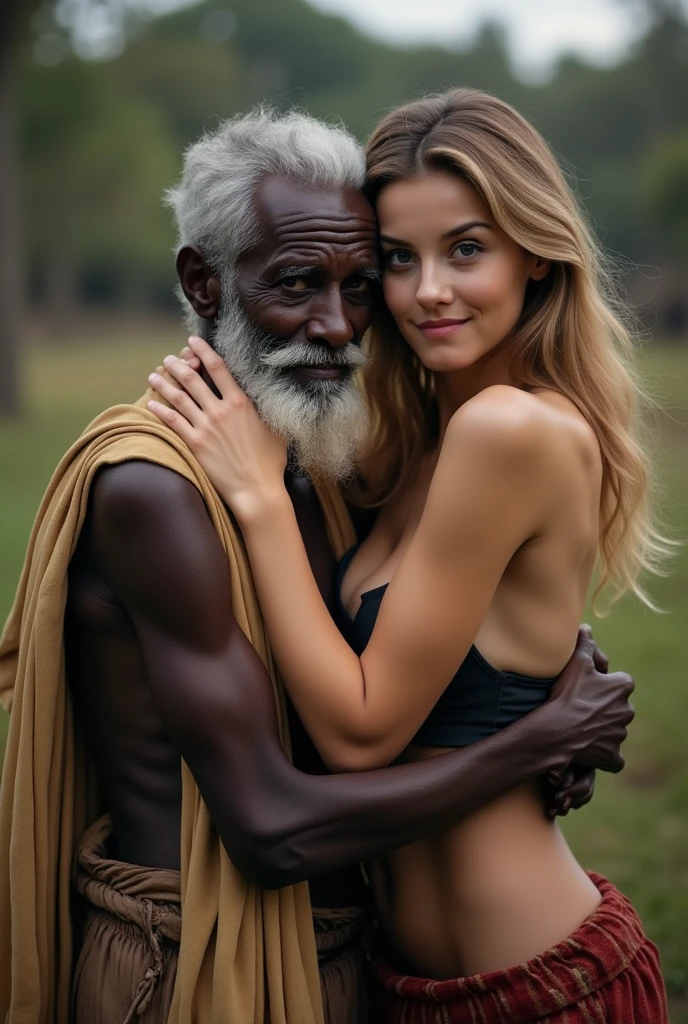 white blonde caucasian cute , tiny, very skinny, very small breast, very small tits, naked, sweat, sad, crying, scary, whimpering, hugged tightly by huge armed native american oldman warrior, in the native american camp, very crowded, between people, alot of people, best quality, 4k, 8k, highres, masterpiece, ultra-detailed, realistic