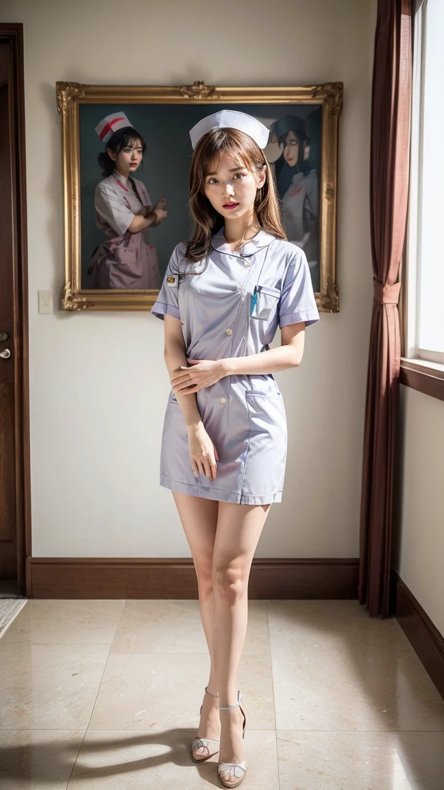 (photorealistic:1.4),Best quality, masterpiece, ultra high res, looking at viewer, light on face, detailed hand, detailed fingers, detailed vaginal,
1girl, asian, thai nurse, white uniform, spread leg, no skirt, sitting, jazz hands, ((open mouth)), <lora:Thai nurse:0.5>
