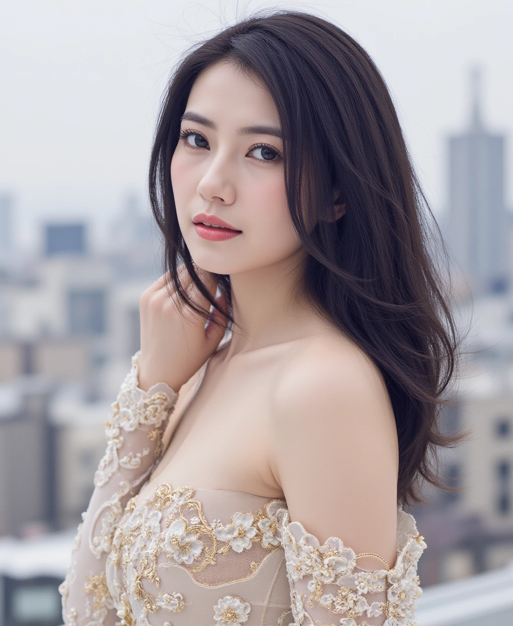 beautiful 1girl, (masterpiece), (best quality), (realistic), Nikon RAW photo, Fujifilm XT3,
white_dress,
looking_at_viewer, sexy smile, supermodel, natural_skin_texture,
(ultra detailed), 8k, 4k, intricate, upper_body, detailed_face, best lighting, cityscape, sunlight,
(medium_breasts:0.6), lush_lips,
<lora:Ikeda Elaiza_20230820144212:0.8>, <lora:more_details:0.35>