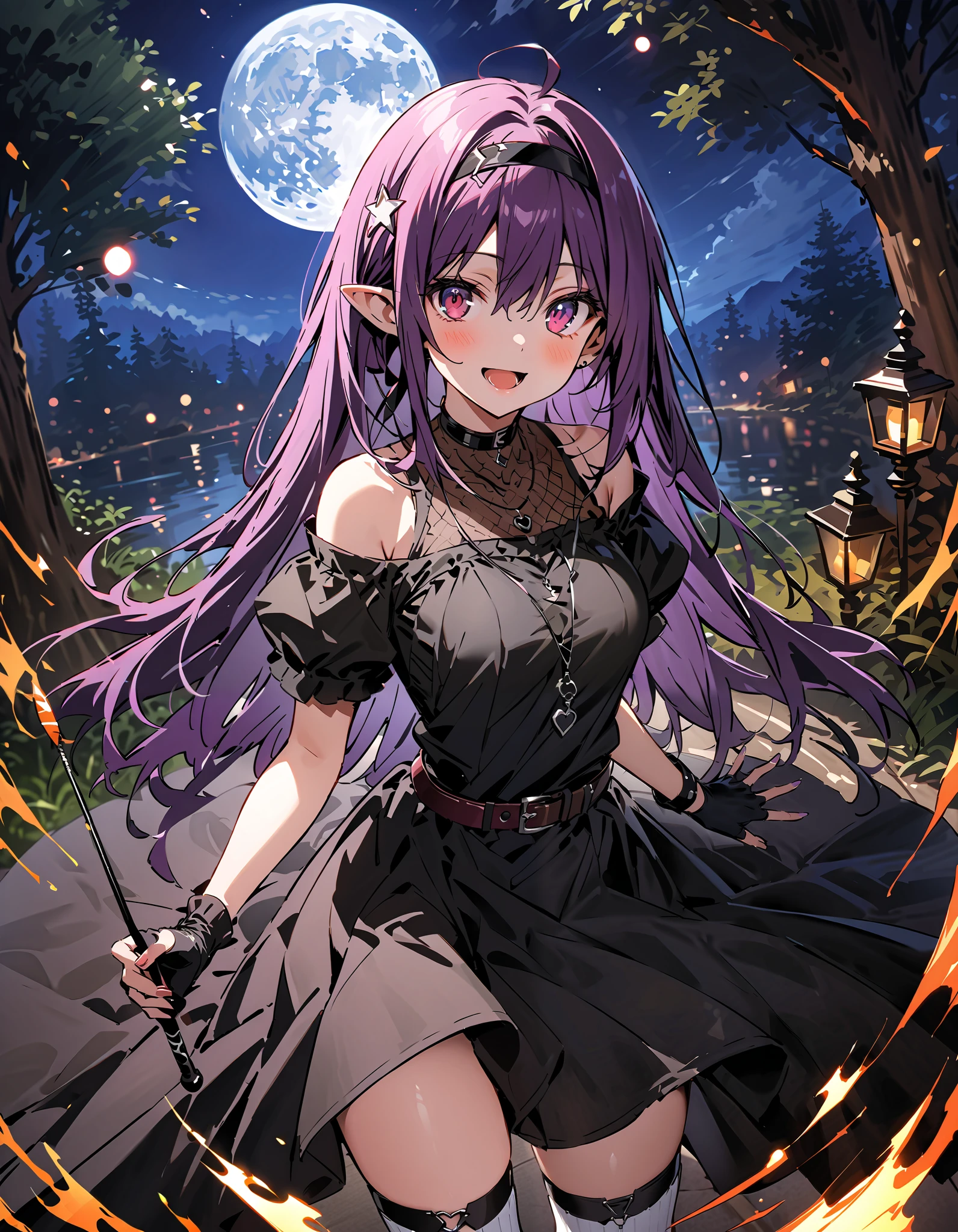 Anime girl with purple hair and purple dress holding a sword - SeaArt AI