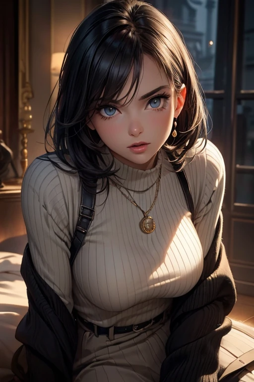 3D render highly detailed, so cute beauty young woman in a refined wonderful orned armor, detailed perfect face, sharp eyes, yellow cat eyes, braids, messy hair, spiked hair,soft lighting "HDR lightning", intricate artwork masterpiece, magazine, vogue painting, intricate body, ultra high quality model, octane render perfect , 8k, sharp focus, midnight aura, cinematic illumination