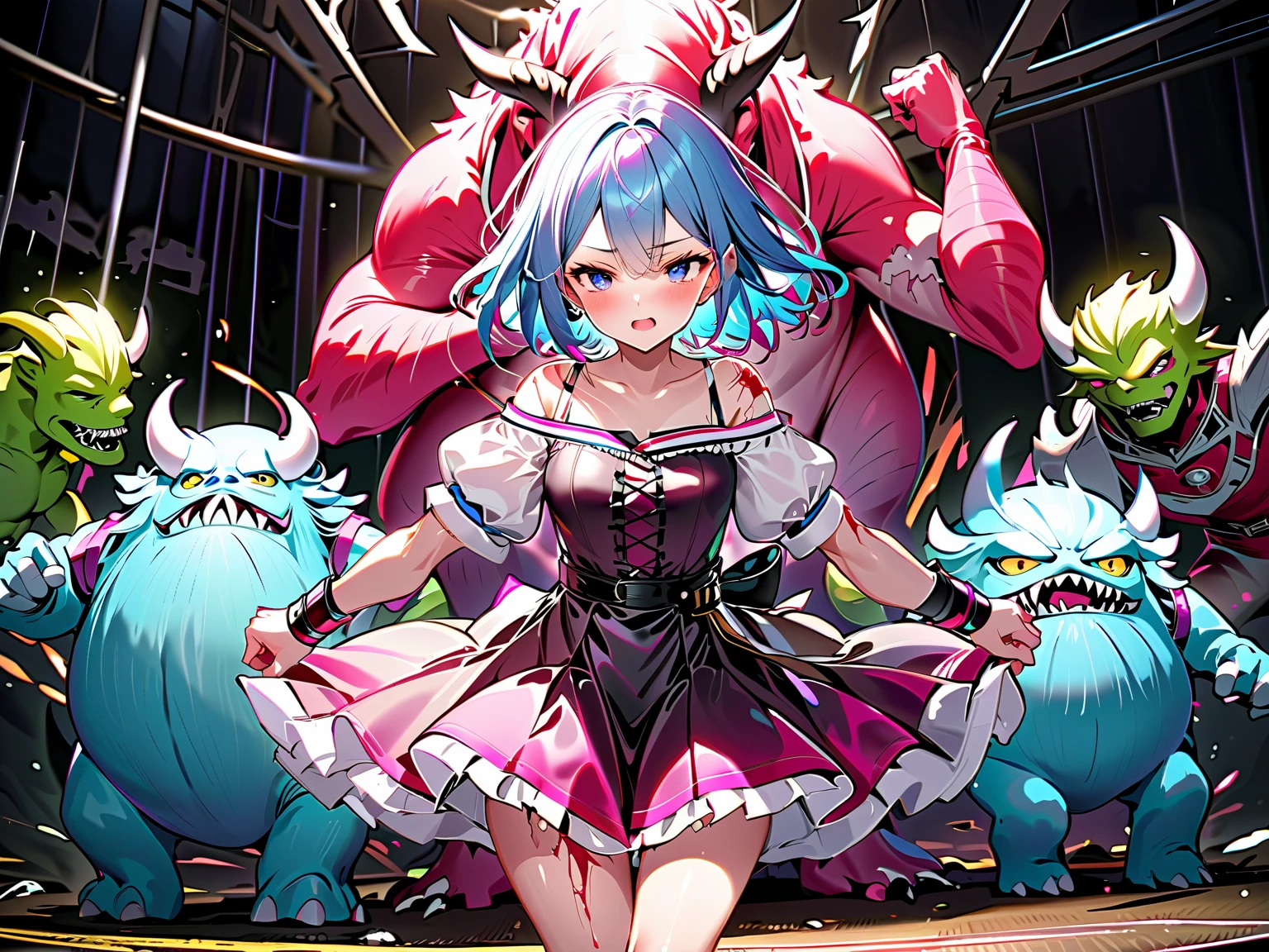 detailed illustration (side view),dynamic angle, ultra-detailed, illustration, clean line art, shading, anime, detailed eyes, detailed face, beautiful face, dramatic lighting, detailed illustration, dynamic angle, ultra-detailed, illustration, sensual face, gorgeous face, tired look on face, annoyed look on face, in front of a rundown building, dead kaiju monster on ground in background,

Magic Girl, woman in her late 30’s, milf, milf in a magic girl costume, pastel pink dress, thick, blue eyes, blonde hair, pear shaped body, big ass, perky but somewhat sagging breasts, magical sailor girl costume, clothes too small, magical effects, magical sparkling, wide hips, leotard, short skirt, thigh high socks, arm stockings, thunder thighs, bottom heavy body, covered in slime, scary dead monster in background, standing triumphant on monster 