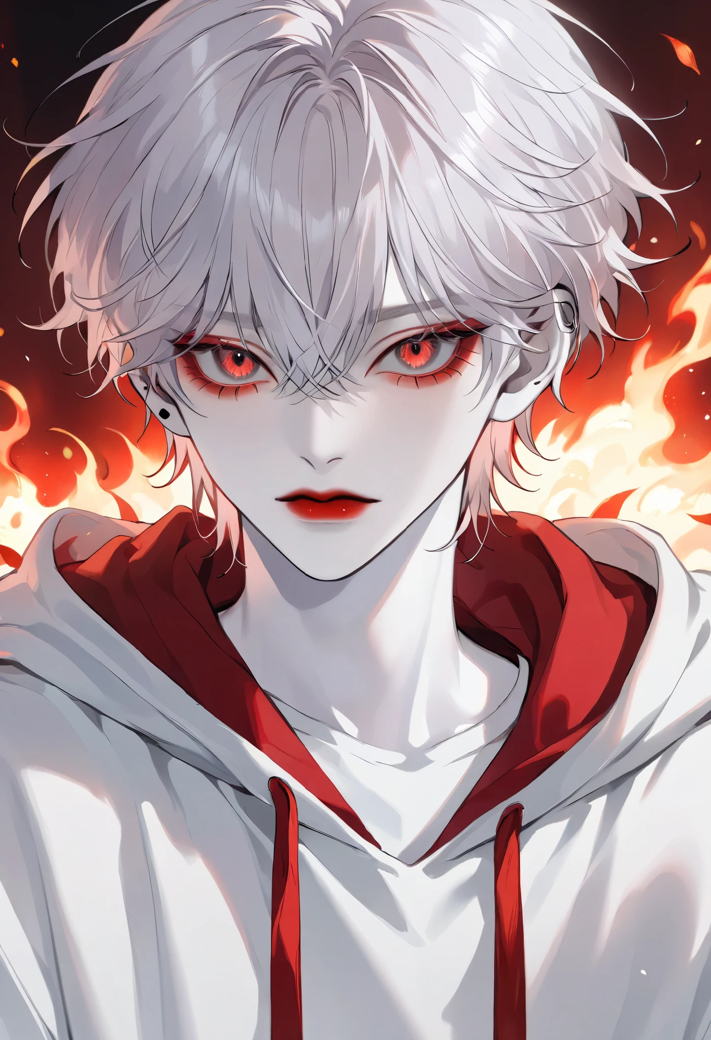 a close up of a red-haired man wearing a grey hoodie, pale porcelain white skin , Taehyung Kim, pale skin, light and pale skin !!, very very vibrant red hair , extremely red hair , pale skin marfim, very very pale white skin , pale skin como porcelana, very very very pale white skin , very very pale white skin , pale skin cabelo vermelho encaracolado , pale white skin