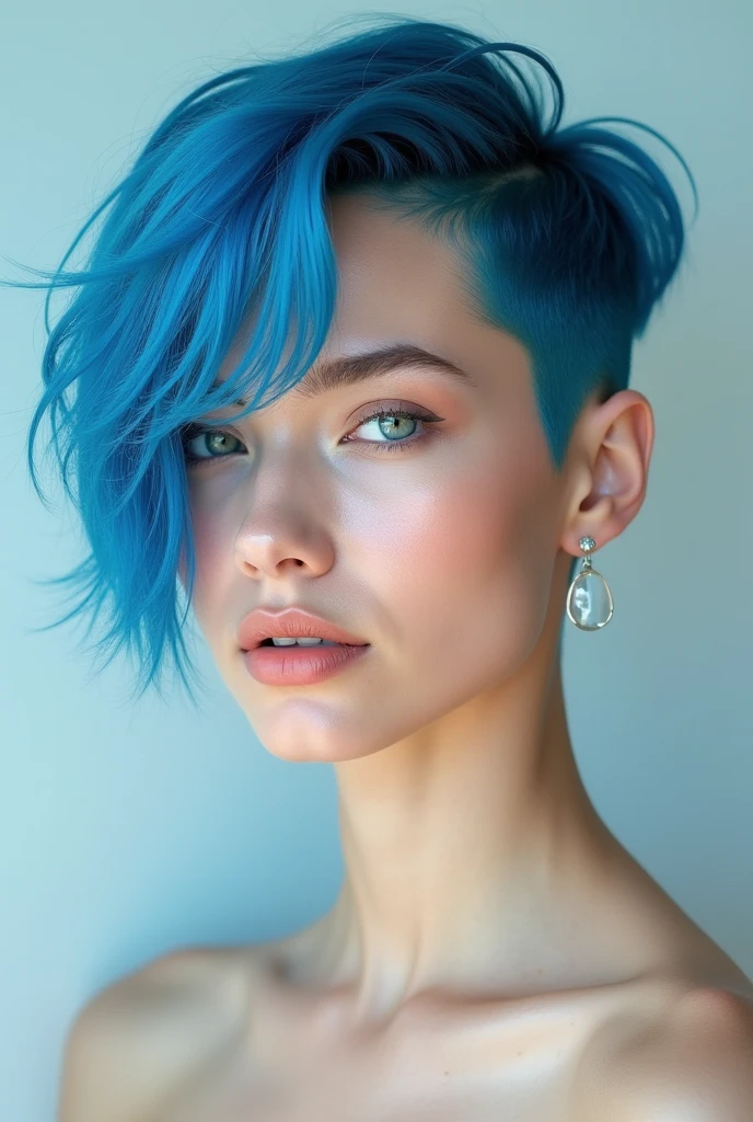 portrait of DEN_gabbie_carterMK2, headshot face focus, wearing a (plain top:1.2),
(plain black backdrop background:1.2), aqua blue hair, brushed back androgynous mohawk,
bokeh, f1.4, 40mm, photorealistic, raw, 8k, textured skin, skin pores, intricate details <lora:epi_noiseoffset2:1>