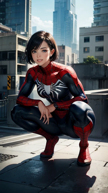(Obra maestra, 4k-resolution, ultra realista, muy detallada), (White superhero theme, carismatic, hay una chica en la parte superior de la ciudad, vestida con el disfraz de dark magician girl, is a superhero), [ ((20 year), (cabello largo y Rubio: 1.2), cuerpo completo, (ojos azules: 1.2), ((pose de Spider-Man), show of force, saltar de un edificio a otro), ((entorno urbano arenoso): 0.8)| (paisaje urbano, por la noche, dinamic lights), (luna llena))] # Explanation: The Prompt primarily describes an ultra-high-definition 4K painting, muy realista, muy detallada. It shows a superheroine at the top of the city, vestida con un disfraz de dark magician girl. The theme in the painting is a white superhero theme, la protagonista femenina tiene el pelo largo y Rubio, He is 20 years old and his whole body is shown in the painting. In terms of portraying the actions of female superheroes, se emplean magias. Dark magician girl sexy super hero,