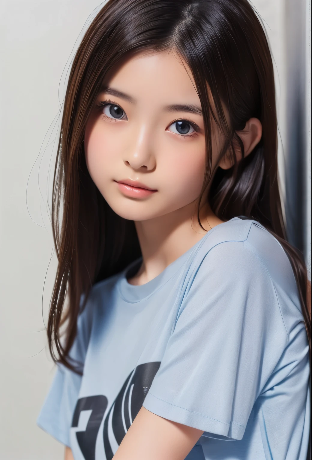 ((( Masterpiece))),((( high resolution)))、(((8k)))、((( perfect face)))、((( Japanese beauty)))、Age 25、((A simple t-shirt with a cramped size)), camera, (fine eyes ), detailed face, Detailed Textures , camera