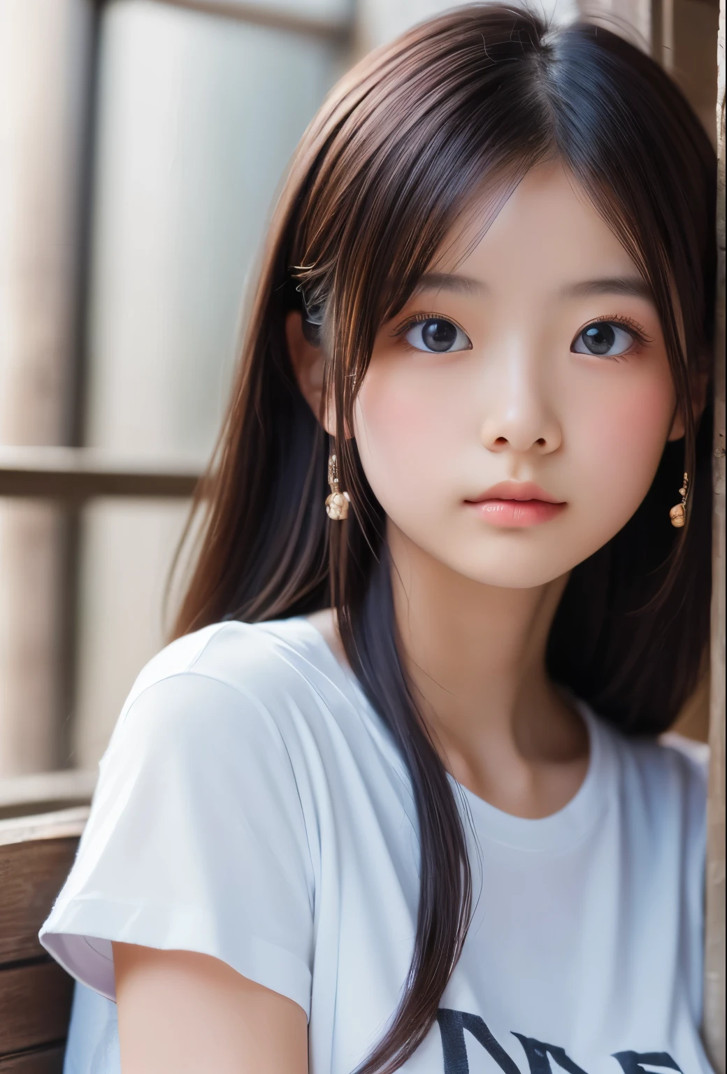 ((( Masterpiece))),((( high resolution)))、(((8k)))、((( perfect face)))、((( Japanese beauty)))、Age 25、((A simple t-shirt with a cramped size)), camera, (fine eyes ), detailed face, Detailed Textures , camera