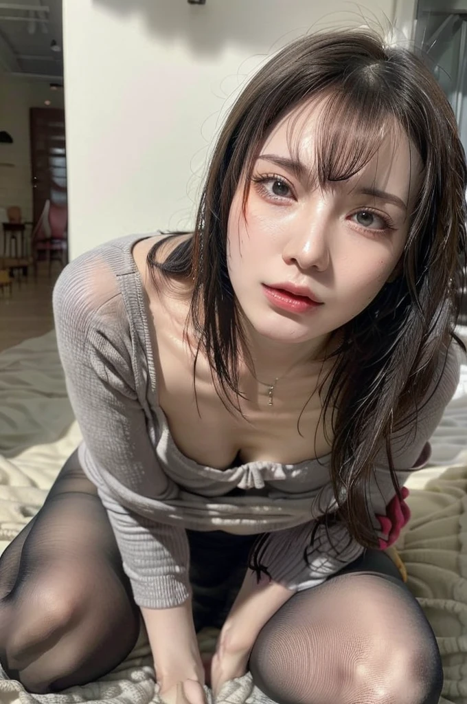 (black thema), (wearing a fluffy fur bandeau:1.2), ((off shoulder), (cat ears:1.2), (cat's tail grows from the tailbone:1.5)), (Fur arm cover:1.5), ((Exposing underboob)), (garter belt1.2), (see-through stockings:1.2)、Transparent nipples、Cleavage、(She looks straight ahead:1.2), (bowl-cut-hair:1.1,black hair, blunt bang), (large breast:1.2),erotic, (dark prison interior, minimal lighting), so many cum, hyper detailed, photorealistic, dramatic lighting, cinematic composition, dark gritty atmosphere, muted color palette, extreme detail, sharp focus, masterpiece, award winning, 8k, high quality,(One boy full body&penis with pubic hair from front, Spread legs, Sex, Browsing Caution),(High Definition Vagina)