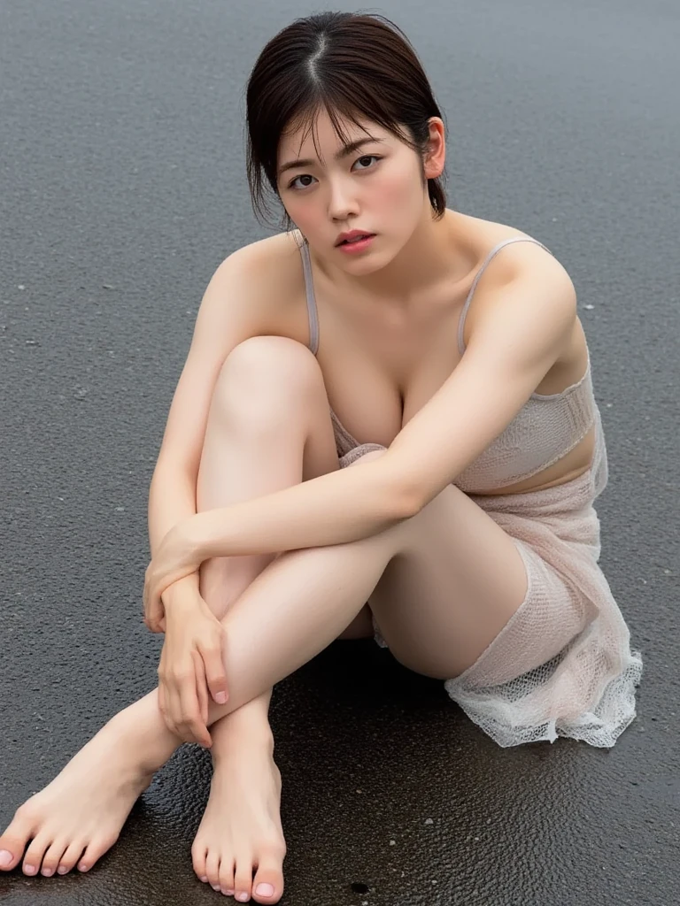 (Realistic、Like a photograph、Live Action、8K, Realistic, RAW Photos, Best image quality: 1.4), Single-lens reflex camera、RAW Photos, Highest quality, Realistic, Very detailed CG Unity 8k wallpaper, Written boundary depth, Cinematic Light, Lens flare, Ray Tracing, Realistic background、(Gothic ta:1.4、Cleavage、Big Breasts)、((ultra high density skin))、 1 female,Cute Japanese Woman、Tokyo Street、(Sit on the stairs、Sit with your legs apart、Detailed lace panties)、((whole body:1.5),Frowning、glare:1.1、Medium Hair:1.2、I like that style、stylish、Very detailed、Pay attention to the details、Perfect outfit、(White skin)、Beautiful feet:1.1,Front view