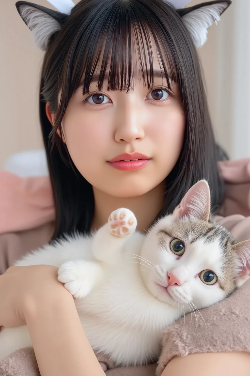 a cat,open mouth,cute,cat paws,kawaii,