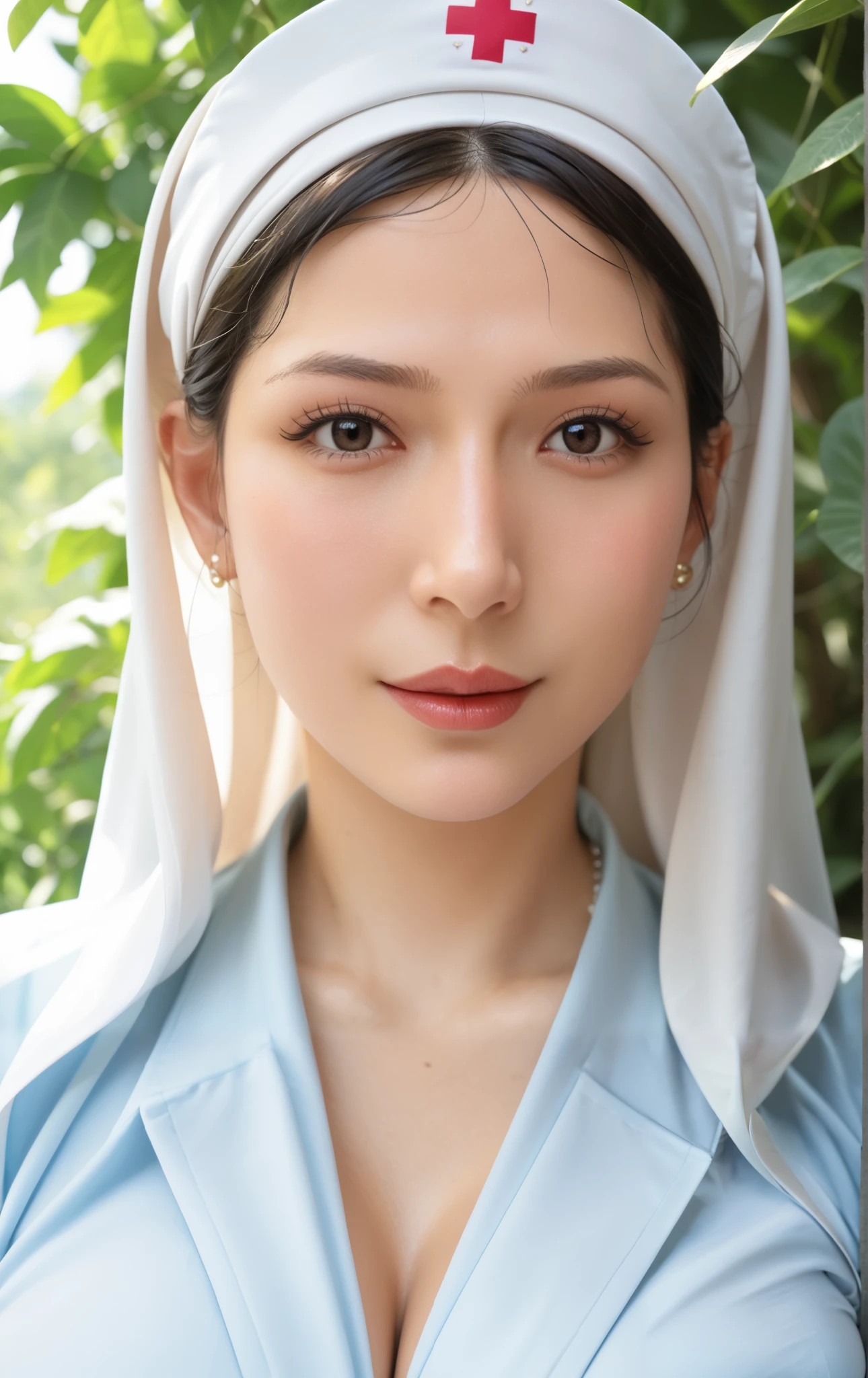 realistic,score_9, score_8_up, score_7_up, Game Art, Animation,Best image quality,Maximum resolution,picture quality,(A bust photo),(portrait),(Head close-up),(Rule of Thirds),Unreal Engine 5 rendering works,34 year old Beauty Woman,((Queen)),The eyes are very detailed,(Large Breasts),Elegance and nobility,Ray Tracing,56 years Old, Hijab Indonesian mature woman, Big : 46.9, Best Quality, Masterpiece, Ultra High Resolution, (Realisticity: 1.4), Original Photo, 1Girl, Conservatively Dressed, Nurse's Wear, Film Lighting, Big Breasts, Cover Chest