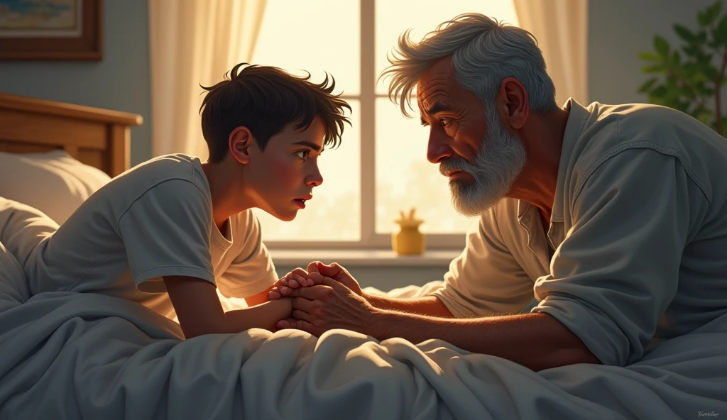 The old man also woke up the young man.