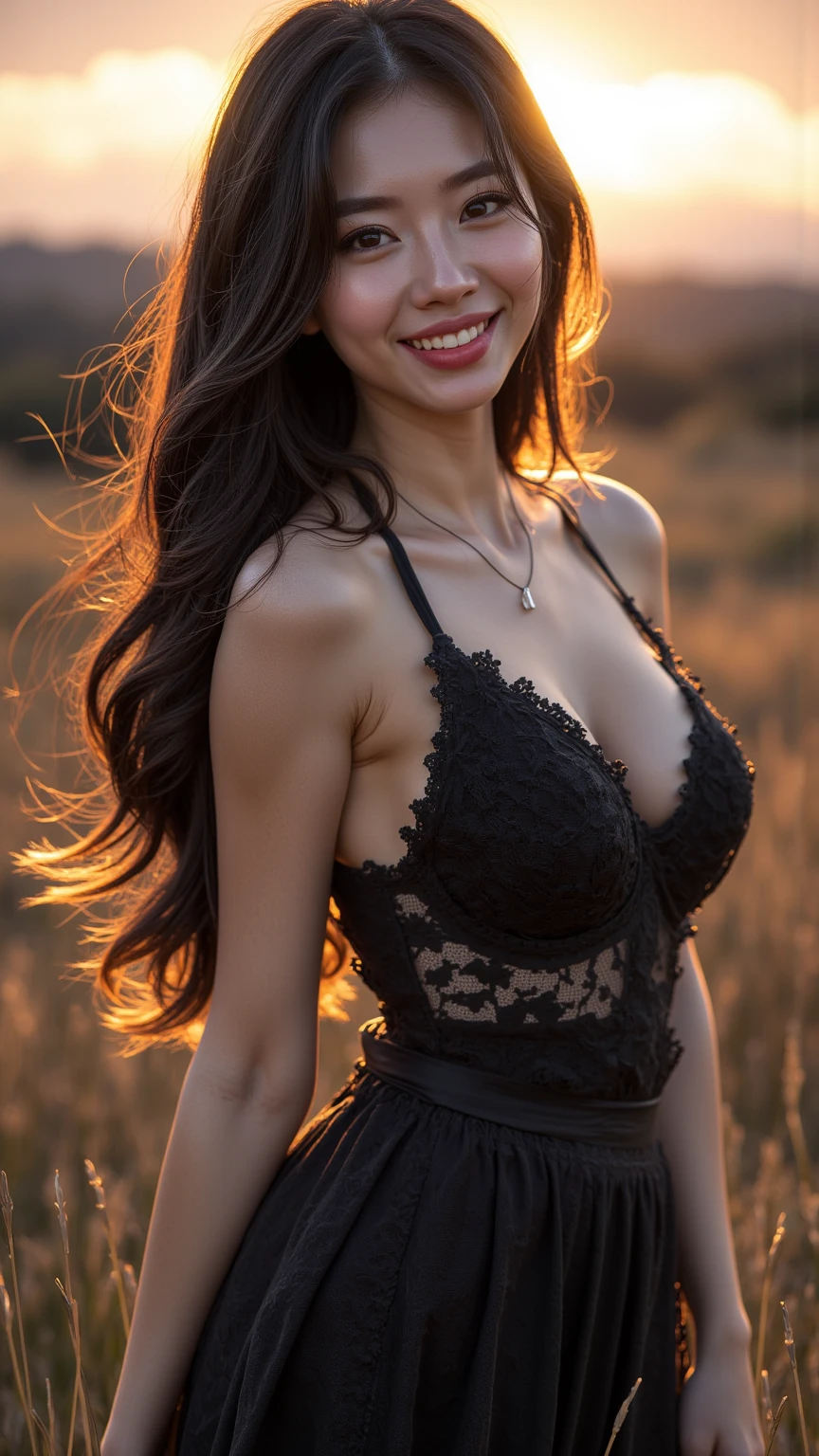 Ultra high quality,High heel,Lace Shawl,Smile,Sunlight,Black skirt,Wear flowers on your head,charming,Ribbon,High heel