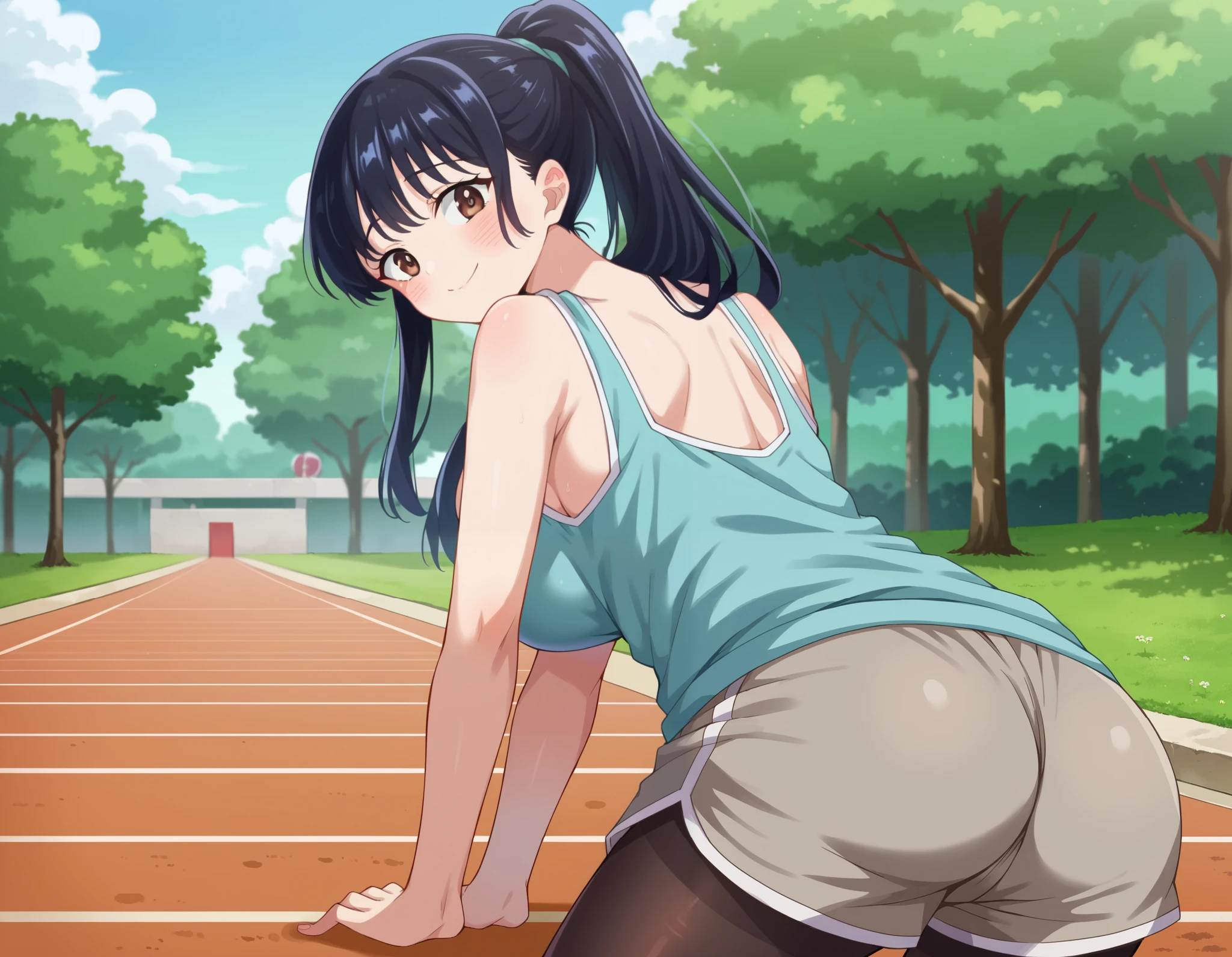 score_9, score_8_superior, score_7_superior, sauce_anime,
evaluation_Sensitive, ground，Outdoor，Sportswear，Green Eyes，Long Hair，Sweat，Browsing Caution，(((strap on，Dildo with balls)))，running，Big smile，Sprint，Reflection of light，instructor，cool，caress，