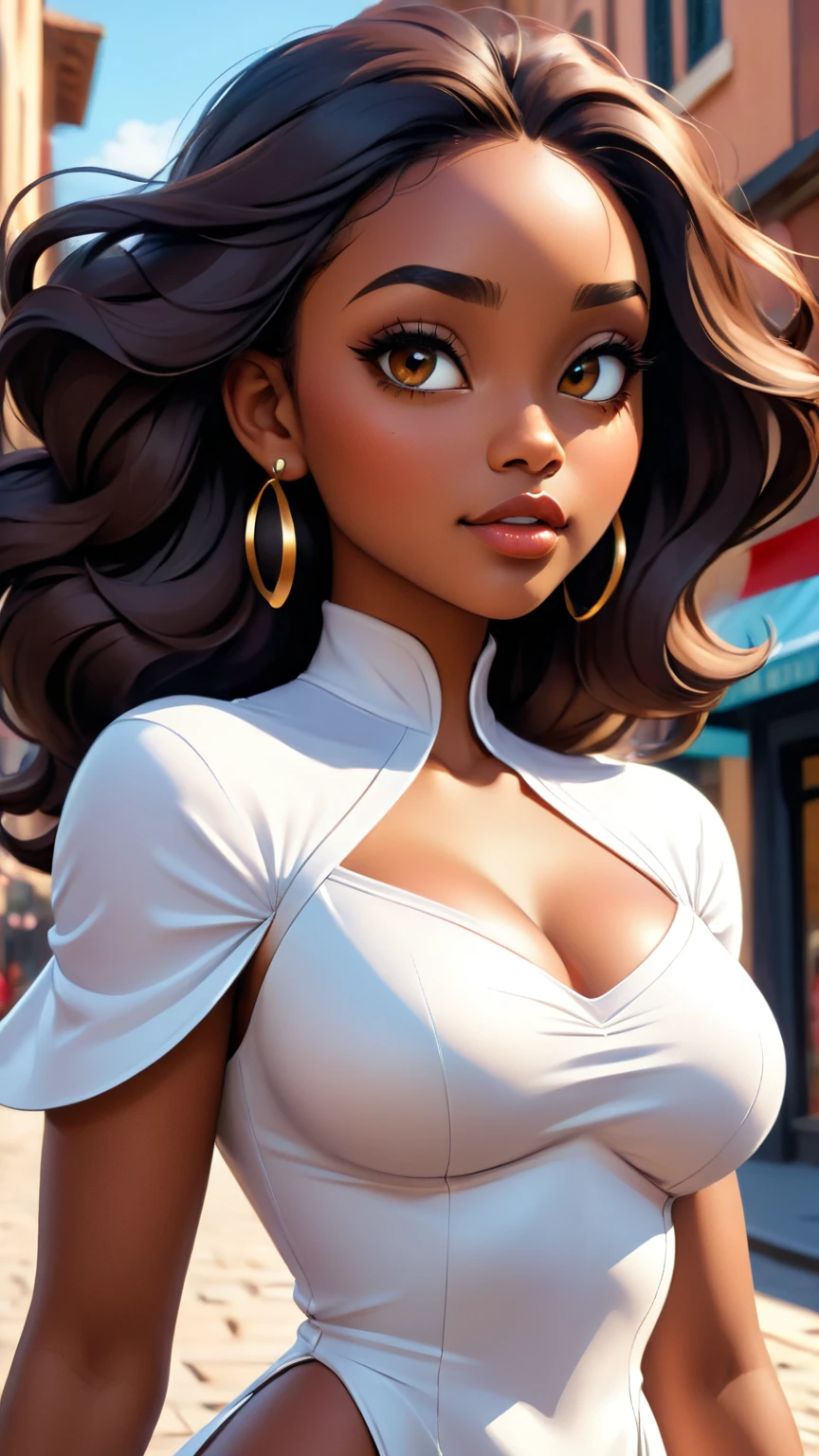 a close up of a person wearing a jacket, covered sfw huge breasts, laica chrose, sfw huge breasts, large bust, huge earrings, beautiful city black woman only, really large bust, nubian, big bust, vixen, sexy lips :5 stylish, dorian cleavanger, buxom chested, joy ang, riyahd cassiem