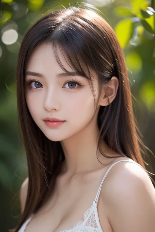 bright look、photorealism、highest quality、Super high resolution、The most beautiful Nordic girls photos、nude, cute and beautiful face details、small face、、32C breasts、Slender、14 years old、Crystal clear white skin、big light hazel eyes, long straight black hair,