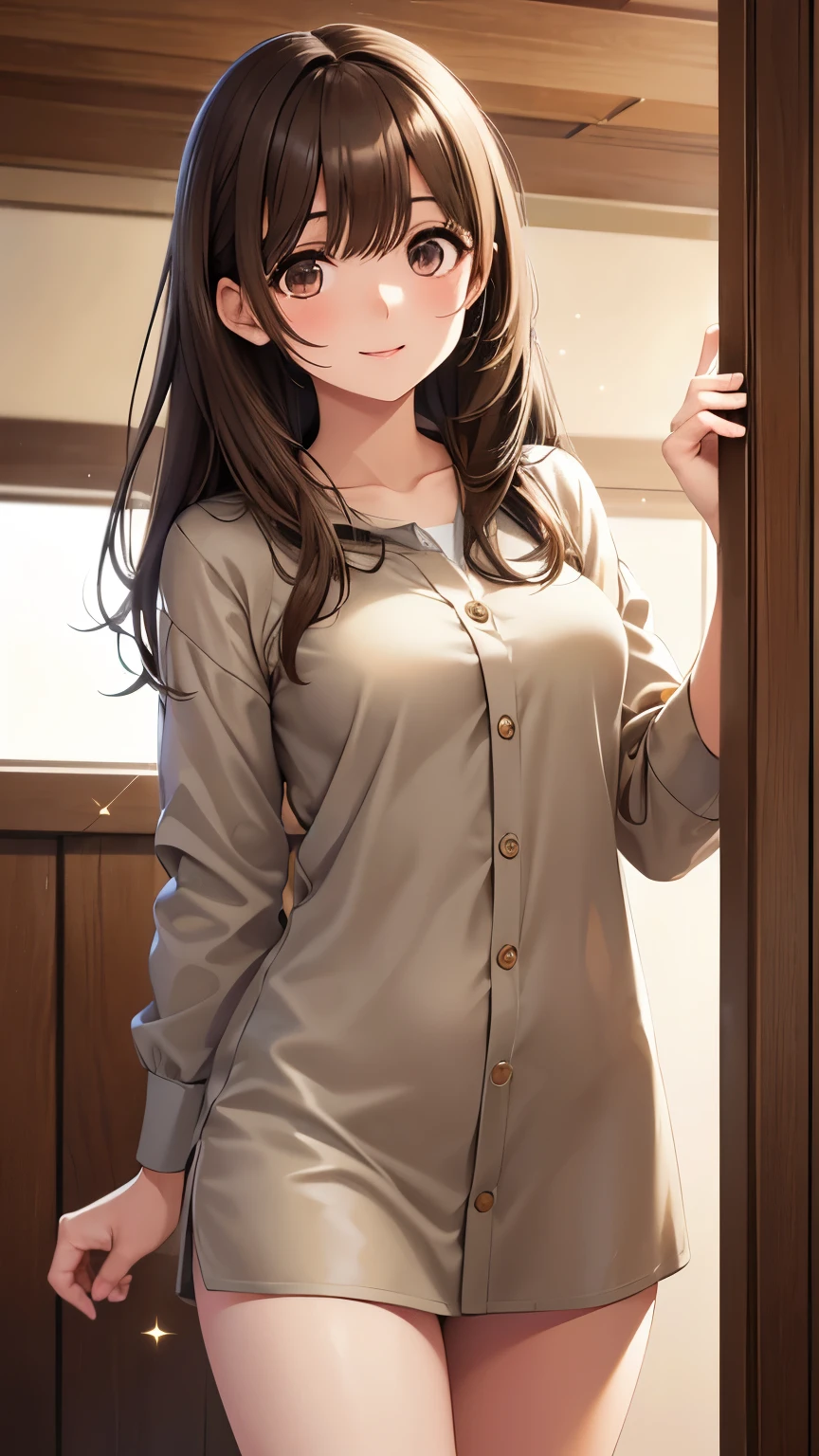 ((Highest quality)),(超High resolution),(非常にdetailed),(detailed Description),((The best CG)),(masterpiece),Ultra-detailed art、(Highest quality、8k、32K、masterpiece)、(Realistic)、(Realistic:1.2)、(High resolution)、非常にdetailed、とても美しいfaceとeye、1 female、((細いeye、垂れeye:1.4、fine grain))、Tight waist、Delicate body、(Highest quality、Attention to detail、Rich skin detail)、(Highest quality、8k、Oil paints:1.2)、非常にdetailed、(Realistic、Realistic:1.37)、Bright colors、 face: 大きなeye、Sharp jaw、Thin eyebrows、整ったface立ち 髪型: Straight long hair、The bangs are straight and fall on the forehead.: Light brown or platinum blonde skin: Light skin tone、Smooth and healthy skin clothing: tops: A tight-fitting uniform jacket、Knee Length Accessories: Simple Earrings、Watches Shoes: Loafers or short boots Other features: Performance: 穏やかで優しい笑faceのポーズ: standing naturally、or、Background with hands lightly placed on hips: School corridor、or自然の風景（Under the cherry blossoms） detailed: eye: 大きくて輝くeye、 Hair swaying as if blown by the wind.、Give it a glossy look，Glasses,teacher，Black Hair