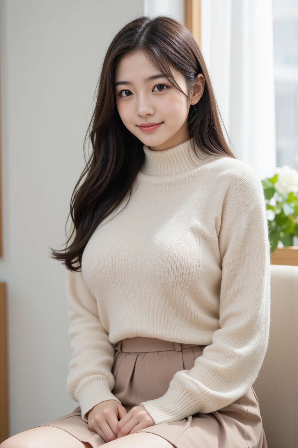 1 Girl,Smile,turtleneck sweater,long floral dress,Sexy pose,best quality,masterpiece,illustration,Extremely delicate and beautiful,CG,Unite,8k wallpaper,Astonishing,Fine details,masterpiece,Official Art,Extremely detailed CG Unite 8k wallpaper,Ridiculous,Huge file size,Extremely detailed,high resolution,Extremely detailed,Beautiful and delicate girl,Practical,Full front,outdoor,Light Contrast,