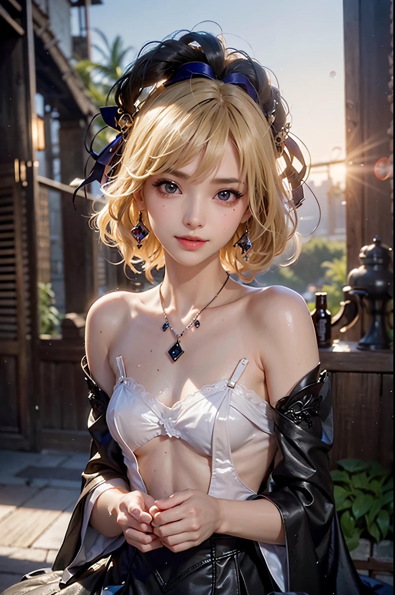 (photorealistic:1.4),best quality, ultra high res, higly detailed,
4k, instagram,
blurry background,
bug, butterfly, grass, hydrangea, leaf, mushroom, nature, plant,fantasy world,
<lora:gwendolynOdinSphere_09:0.7>Gwendolyn, hip feathers, strapless dress, crown, detached sleeves, choker, armored thigh boots, feather hair buns, holding polearm,
virtualgirl-Rin,small breasts,bob hair,(2 tone hair:1.3), blue eyes, black choker, (white hair), black hair,
<lora:virtualgirlRin_v20:0.2>