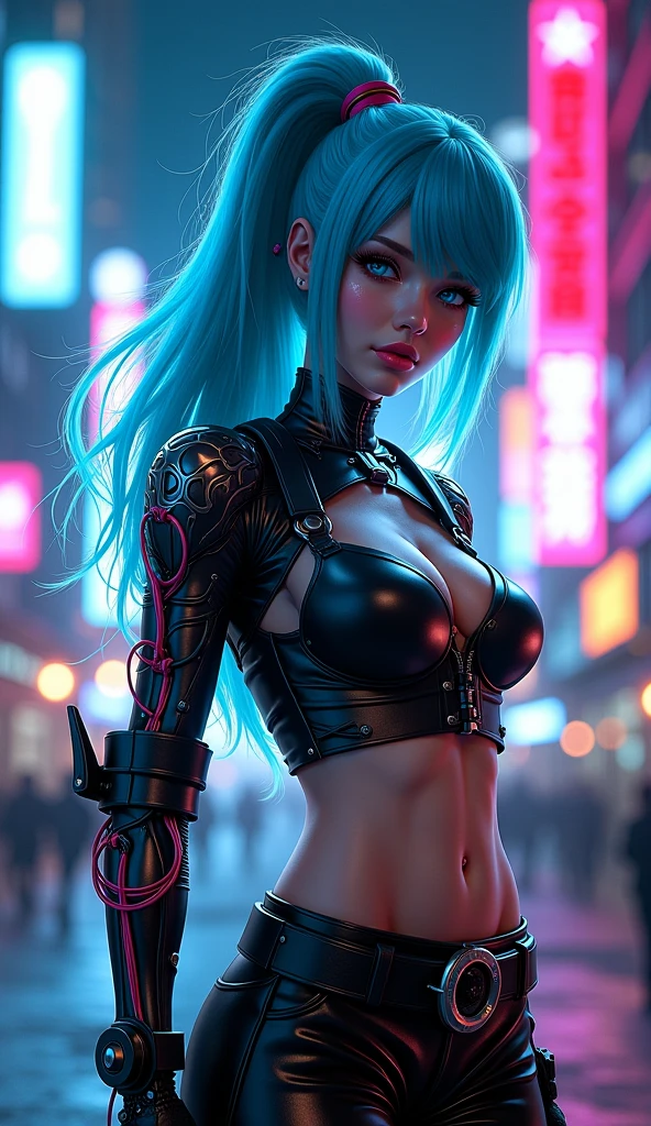 Twin-tailed, (Correct human anatomy),1 girl, (of the highest quality, masutepiece), Looks Back, Look at viewers, Twin-tailed, Blue-haired, (beautiful shiny blue eyes), (Small breasts, cleavage:1.2), (Beautiful ass, Toned buttocks:1.3), The bikini, Hands on hips, Cowboy Shot, Hands on hips, a panoramic view, BREAK, (Hip digging bikini), (Glossy colorful bikini), Dynamic and colorful backgrounds,