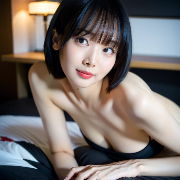 top-quality、​masterpiece、超A high resolution、(Photorealsitic:1.5)、Raw foto、1girl in、murky、deep-shadows、Unobtrusive、cold light、sexy appearance、shorth hair、((very_short_hair)), naked portrait, nude photography, shiny nipple 