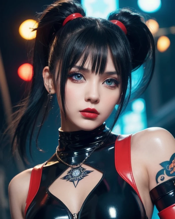 Woman Alone in Torture Chamber, Strangekiller, Play with Iron Maiden, Wearing a red gothic dress, wearing corset, Wear short gloves up to your wrist with black latex, Choker around the neck, I have a teardrop tattoo on my eye, the presence of moles on the nape of the neck,, Cute Japan girl face similar to Erika Toda, sneering, Sanpaku's blue eyes, slender, The whole body is shown, A dark-haired, a short bob, Wearing lace-up boots, pale complexion, Red Eyeliner, Best Quality, Detailed Digital Anime Art, photorealistic anime girl render
