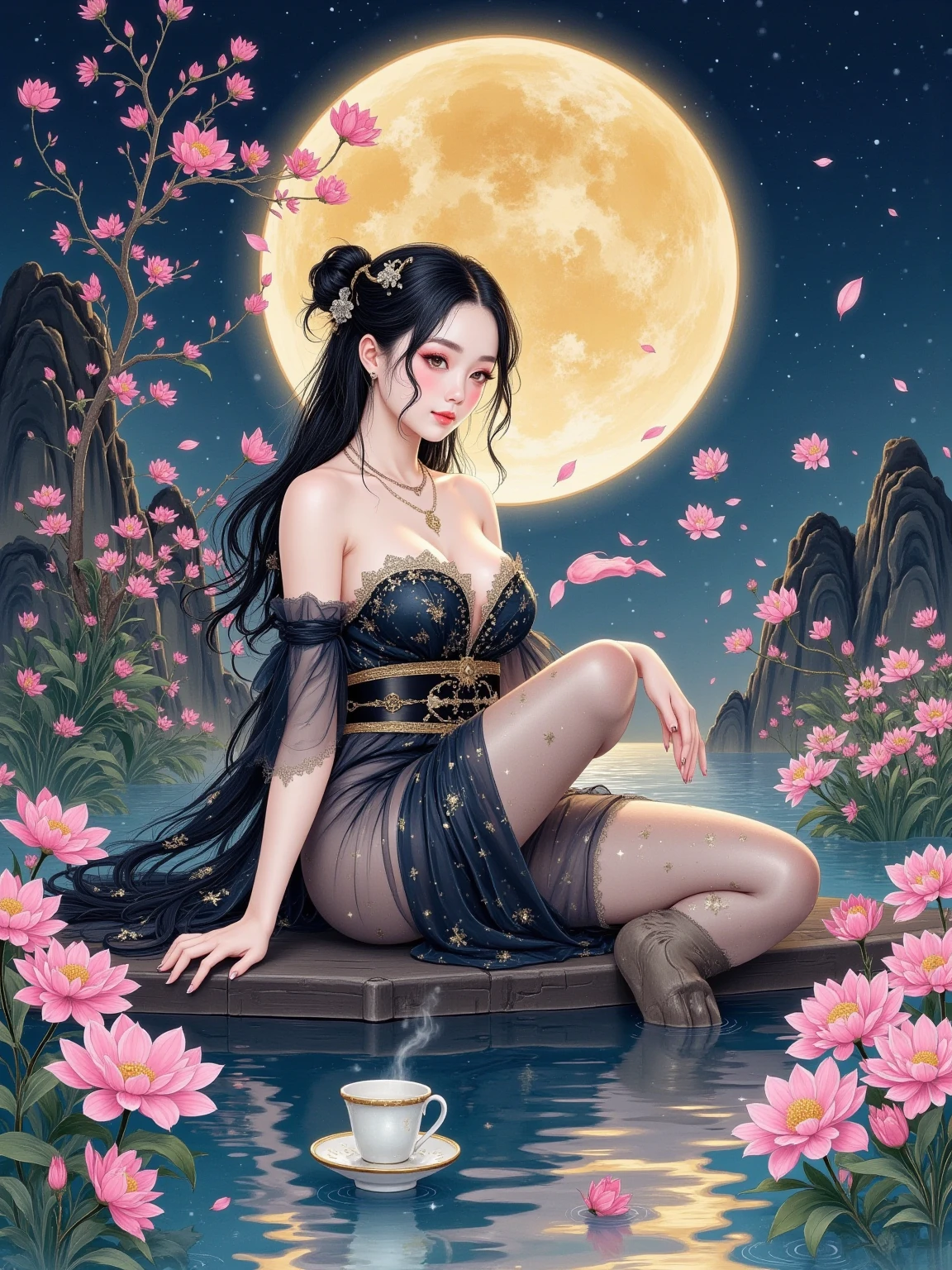 Create a beautiful tree, tree woman With the torso with a feminine silhouette. a perfect female body With green leaves. digital drawing, perfect face, glowing skin, 8k concept art portrait, dynamic, detailed lighting, fractal complex background, alcohol ink drawing. black background with paint splatters, by Hirohiko Araki, Official Art, Unity 8K Wallpaper, Masterpiece, Best Quality, (Zenredar, mandala, tangle, tangle), 1 beautiful platinum and black and gold Caucasian hair girl, Angle dynamic, The Most Beautiful Form of Chaos, elegant, bright colors, romanticism, By James Jean, Takato Yamamoto, Ashley Wood, ecstasy of music notes, transmission of visible music notes, Style Wtrcolor, blown by the wind, Masterpiece, ((watercolor )), paint splatters, intricate details. [drip: 0.7], Trending on Artstation, Rachel Walker, Style-Painting-1900, A beautiful nude woman completely covered in paint floating in a pool, beautiful lighting, beautiful large detailed eyes, Nirvana, relaxed, paint drips, Spirals of Paint, Paint Splatter, (Beautiful Swirls of Paint Swirls), by By Sandra Chevrier, vivid contrasting colors, chromatic aberration, black background, Best Quality, (realistic: 1.2), (high contrast: 1.2), black hair and gold and silver and bronze decoration, goddess of the forest, beautiful caucasian girl close-up, beautiful goddess fused with forest and trees, black hair fused with platinum and gold, girl naked skin wet with water, beautiful visible pubic area, pink pesons, Exposed small breasts, garden pond, mandala and flower tattoos on the naked body, floating antique clock, lamp, lantern, garden pond, visible beautiful pubic area, pink nipples, small breasts in the view, full body, Sakimichan art, oriental mandala tattoo, fractal background, silver and gold and bronze spirit, floating ancient clock, ancient lamp, faint smile, view from below, towering goddess, nude female body fused into forest vines and leaves of trees