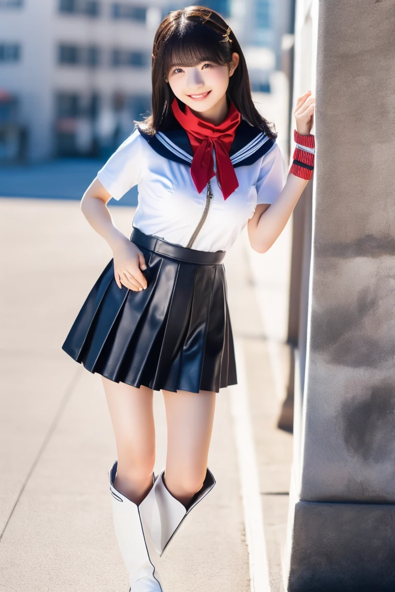 ((Black spandex shorts that Thigh Length:1.37)), simple costumes, Sailor Senshi uniform, white gloves, red sailor color, red skirt, star choker, elbow gloves, pleated skirt, shorts under skirt, 8k, RAW photo, top quality, masterpiece: 1.27), (realistic, photorealistic: 1.37 ), One Girl, Cute, Professional Lighting, Physically Based Rendering, Handsome, Masterpiece, Best Quality, High Definition, Bed, Sit, Top Quality Photos, High Definition, 1080p, (Clear Face), (Detailed Face Description), (Detailed Hand Description), (Masterpiece), (Elaborate CG), (Elaborate Facial Features), (Top Quality Photos), (Masterpiece), (Detailed Eyes),Lively Girl, hair fluttering in the wind, blurring background, handsome, masterpiece, top quality, high resolution, fetal position, thigh focus,