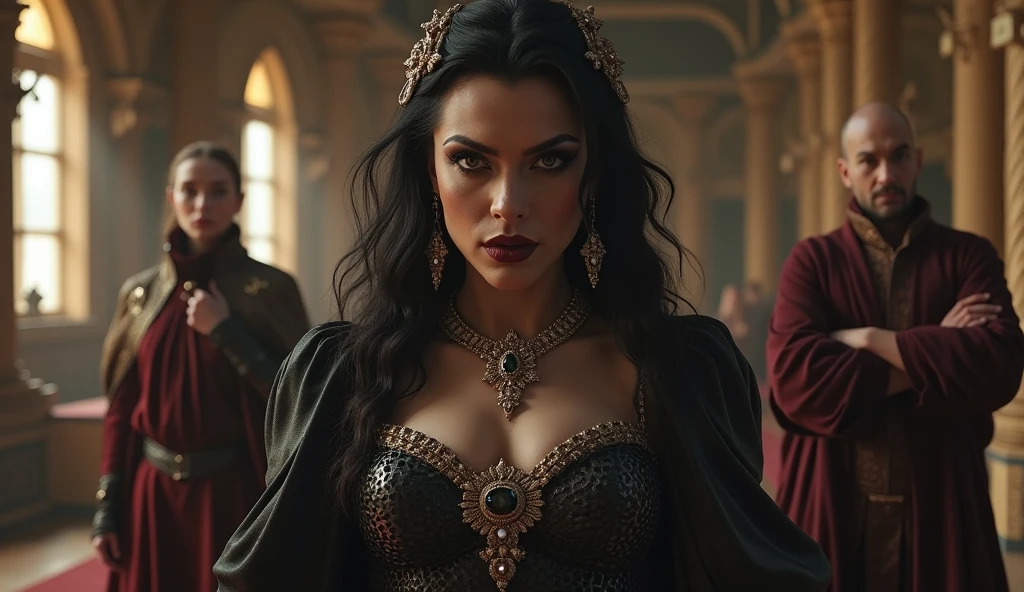 Imagine Madonna in her “Madame X” era, exuding mystery and authority, dressed in a luxurious and moody ensemble that recalls her alter ego's eclectic style. She's confident, with a setting that suggests an exotic location, possibly Iberian or Latin American, reflecting the global influences of the album “Madame X”. In each hand, ela empunha um leque, not just any fan, mas aqueles inspirados em Kitana de Mortal Kombat, blending the realms of pop music and video game fantasy. These fans are ornate, possibly metallic, com um toque de perigo em seu design, incorporating the blend of elegance and lethality characteristic of Kitana's own weapons. Madonna's expression is enigmatic, um desafio em seus olhos, as if she was ready to start a dance or battle at any moment, the very embodiment of “Madame X”’s spirit of reinvention and challenge.