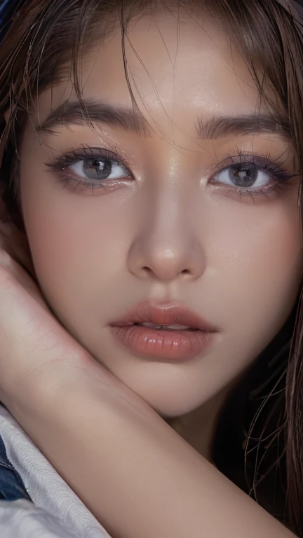 (Highly detailed beautiful face), (High quality and realistic texture: skin, hair), 1. woman, Supermodel, 17 years old, Perfect Anatomy:1.37, woman, (風に舞うhair), ((Ultra High Definition Ultra High Resolution:  Big Breasts、Cleavage、Saggy breasts、,  ((Ultra high-res Realistic eye, crisp and sharp, Absurd quality, Not blurry:1.3)), (([eye|eyehadows]:[brown|pink])), 対称的なeye, Thin lashes, Sharpen your eyebrows, ((Detailed pupil:1.4)), ((品質に対する鋭いeye:1.2)), (Long eyeliner), (pinkの口紅:0.8), (Detailed nose:1.2), Perfect composition, (tired, Sleepy and satisfied:0.0), (Beautiful Lips:1.33), (Great nose:1.2), (Large breasts:1.21), super detailed nipples、Beautiful areola、