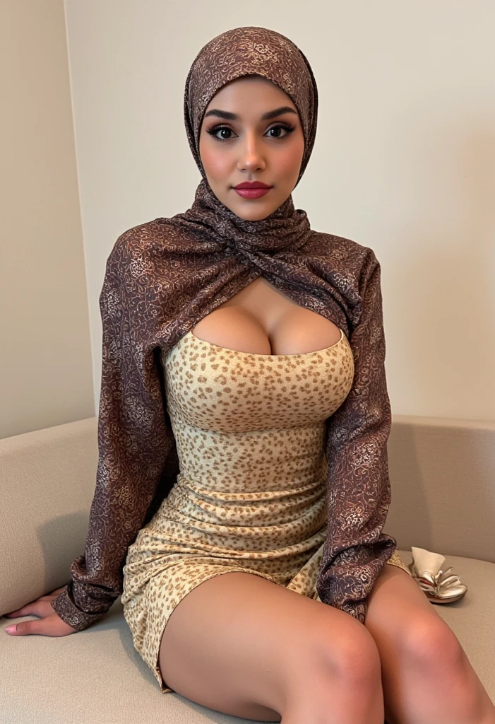 RAW, (Best quality, high resolution, work: 1.3), Beautiful Malay woman in hijab, perfect fit body, Big breast,Beautiful big eyes, Soft smile, beautiful face, slightly open mouth, thick thighs, beautiful buttocks, RAW, Best quality, high resolution, masterpiece: 1.3), beautiful Malay woman in hijab, Masterpiece, perfect fit body, big breasts, thick thighs, beautiful big eyes, Soft smile, beautifull girls, detail face, woman sitting in a leopard print dress and hijab stands on a sidewalk, long dress female, brocade dress, very beautiful enga style,batik, with fashion clothe, intricate outfit, wearing long gown, full covered dress, traditional beauty, intricate elegant, in lace brown dress, wearing an elegant tribal outfit, wearing an elegant outfit , muslim, excellent lighting. 