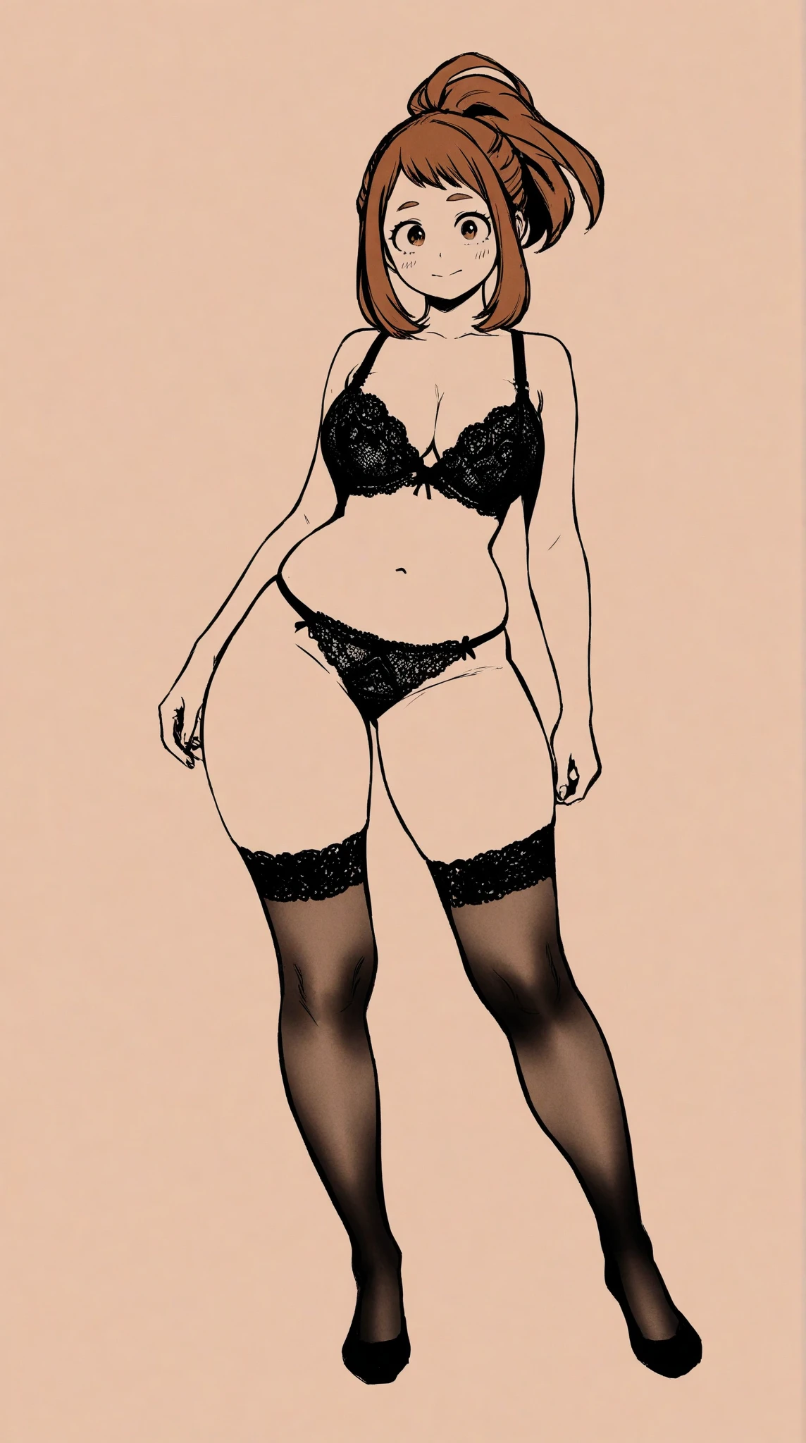 ((masterpiece, best quality)), ((27 year old)), (((Curvy))), (((Latina with long red hair))), trying to close white bra, ((white cotton panties)), (((Large Hips))), (annoyed expression), (((realistic art style)))