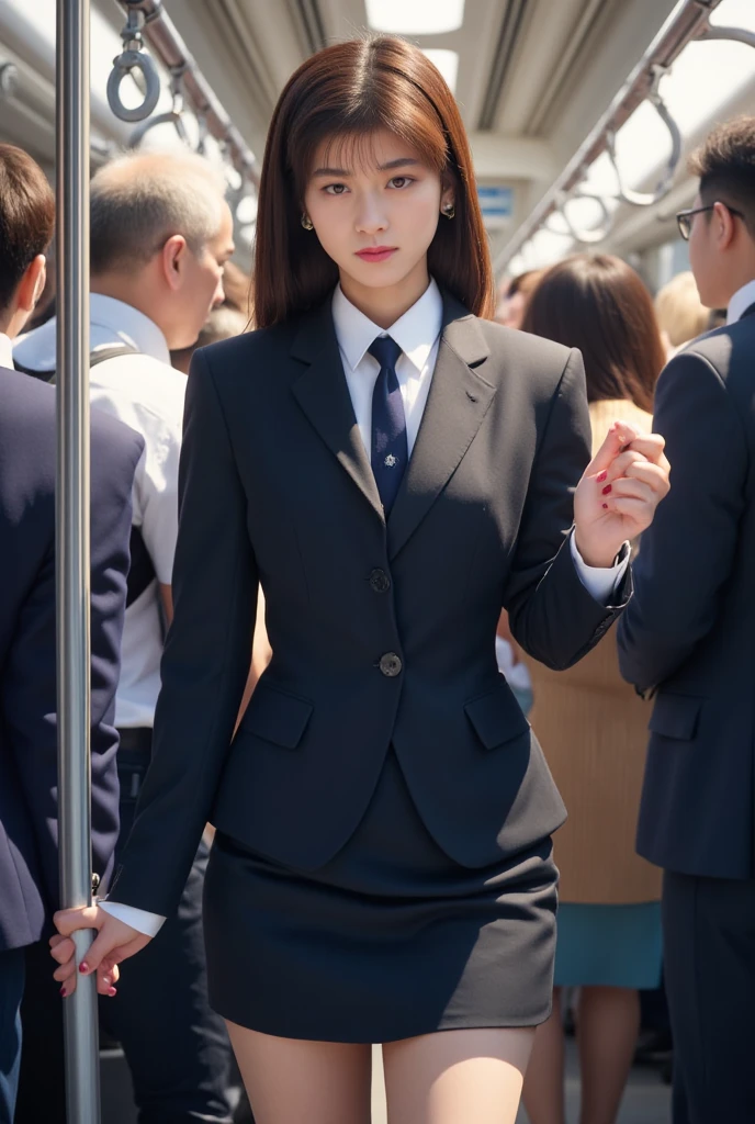Close-up of a woman wearing a suit and tie looking at the camera, kwak ji young, iu lee ji-eun as a super villain, sui ishida with black hair, yun ling, mariko mori, young wan angel, Hwang Se - On, rumiko, inspired by Li Mei-shu, star trek asian woman, female actress from korea