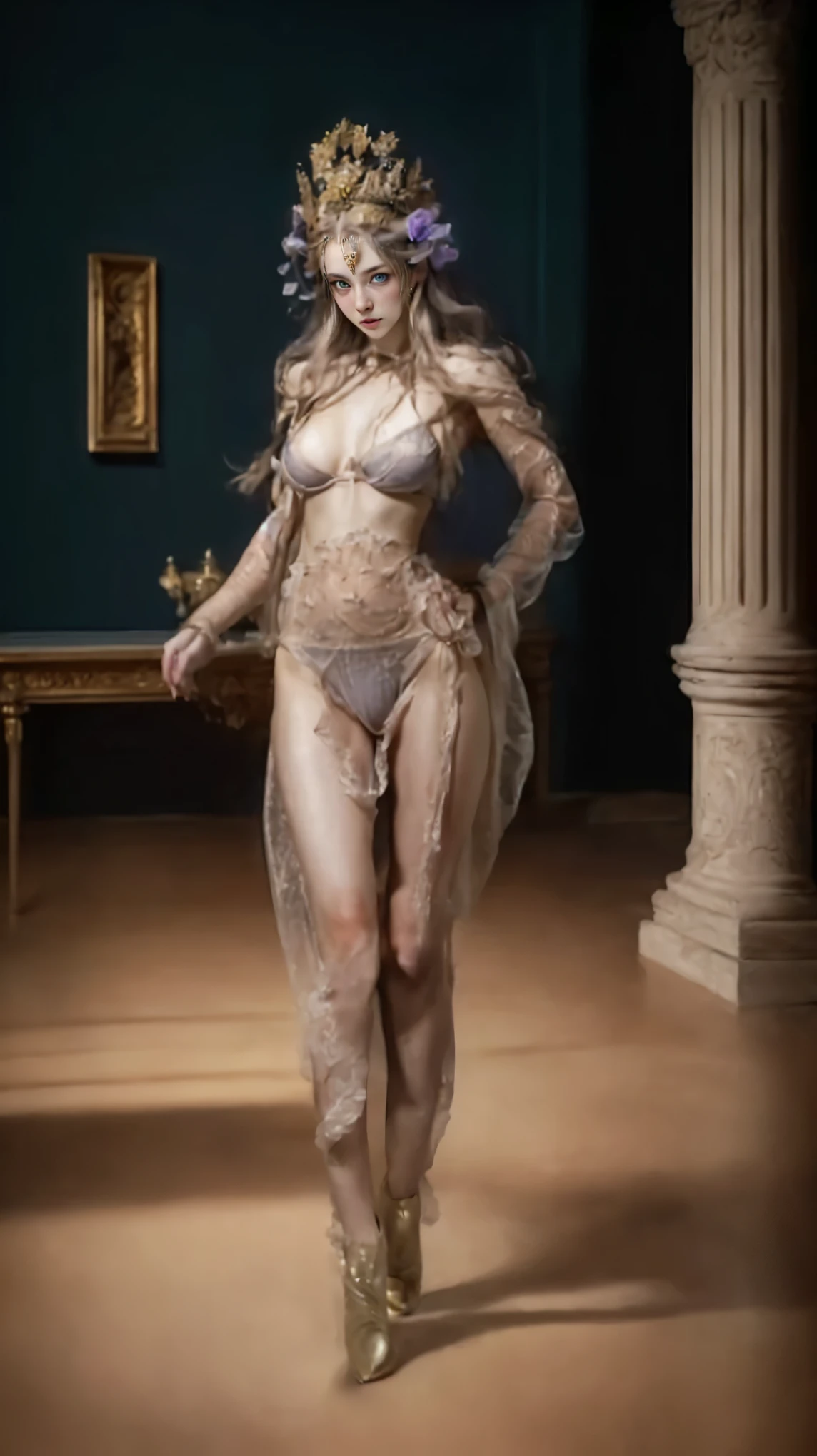 Full-length portrait of Daenerys Targaryen), naked, 8K realistic detailed, showing vagina, showing breasts, big breasts, big glutes