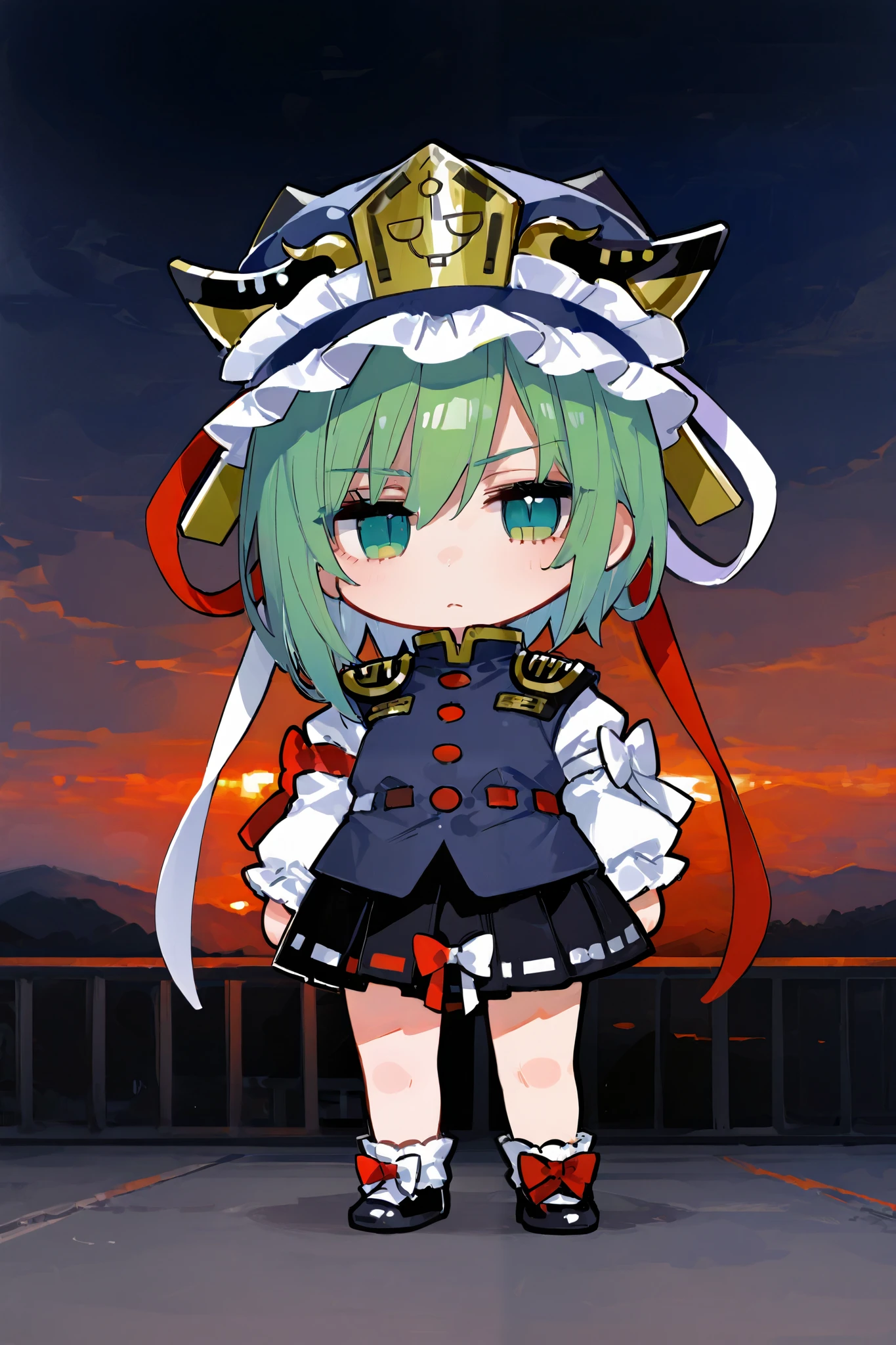 1girl\(shiki eiki\),chibi,(dynamic pose:0.25) ,748cmstyle,masterpiece, best quality, 8k, highres, ultra-detailed,HDR, UHD, professional, vivid colors