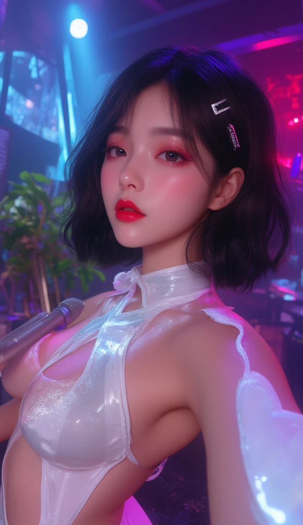 1 brunette beauty, (white) (one-piece tight latex suit), (spacesuit) ((spacehelmet))((white gloves), {{illustration}}, {extreme sophistication and beauty}, {delicate makeup}, ultra-detailed, sexy, delicate glowing eyes, {{cinematic light}}, extreme light effect, model: cinematic realism, CFG scale: 12, LoRA: bright texture (1.35), high quality, masterpiece, delicate facial features, delicate hair depiction, delicate eye portrayal, masterpiece, highest quality, ray tracing, extremely detailed CG unity 8k wallpaper, masterpiece, best quality