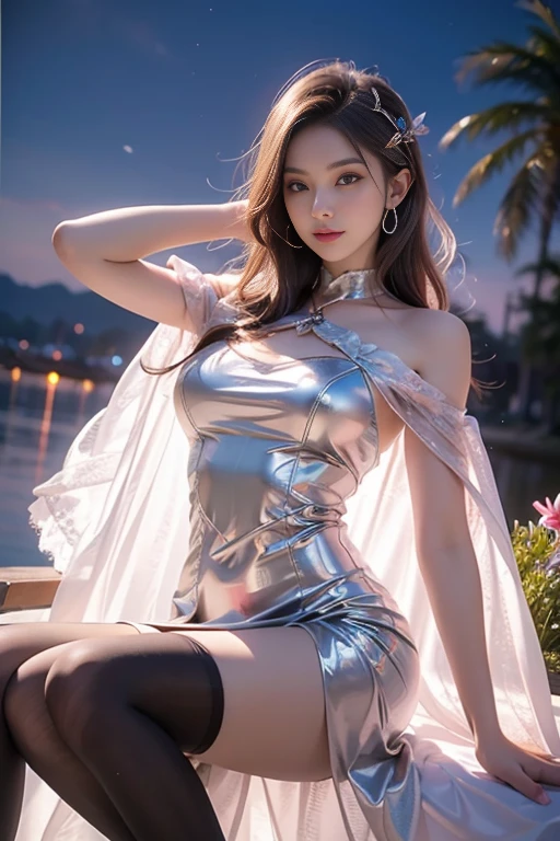 (nsfw), sexy stylish Thai model, only 1 female, ((doll-like appearance)), short Auburn stylish hair, ((shiny Victorian-Style boots)), (big smile), ultra detailed eyes, vivid eye makeup, lipgloss, long lashes, defined eyebrows, ((sexy Paradise Kiss cosplay)), bell-shaped skirt, petticoats, high neckline, puffed sleeves, ((ultra detailed lace)), ((ultra detailed embroidery)), intricate details, Paradise Kiss accessoires and matching headpiece, choker, ((large sparkling Paradise Kiss jewelry)), cinematic light, detailed large park background with trees