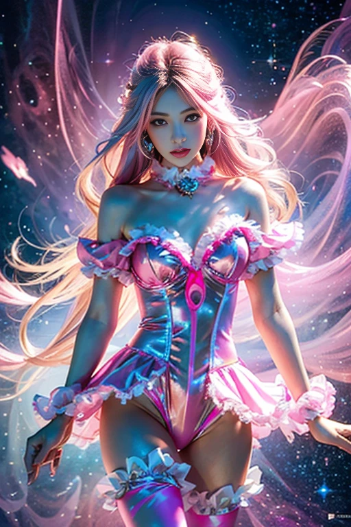 Dark magician gils ((mejor calidad)), ((obra maestra)), (detallada), rubia, huge breast, seductive succubus, Ethereal Beauty, Perched on a pink flowering tree, (Fantasy Illustration: 1.3), mystical sky, (Luis Royo:1.2), (Yoshitaka Amano:1.1), Moonlit morning