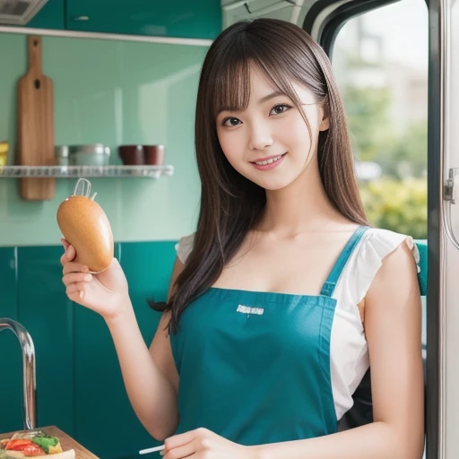 （Realistic, photo-Realistic:1.37),(8K, RAW Photos, Highest quality, masterpiece:1.2), cute, Ultra-detailed, 超High resolution, Kodak Vision Color, Filmed with an Arricam LT camera,Highest quality, Lively, 8K, High resolution, 1 girl, Escape, (Professional Lighting), (Portraiture:0.6), Black Hair, (Medium Hair）,22 years old、convenience store、clerk、Convenience store uniforms、Arrange the products、smile、
