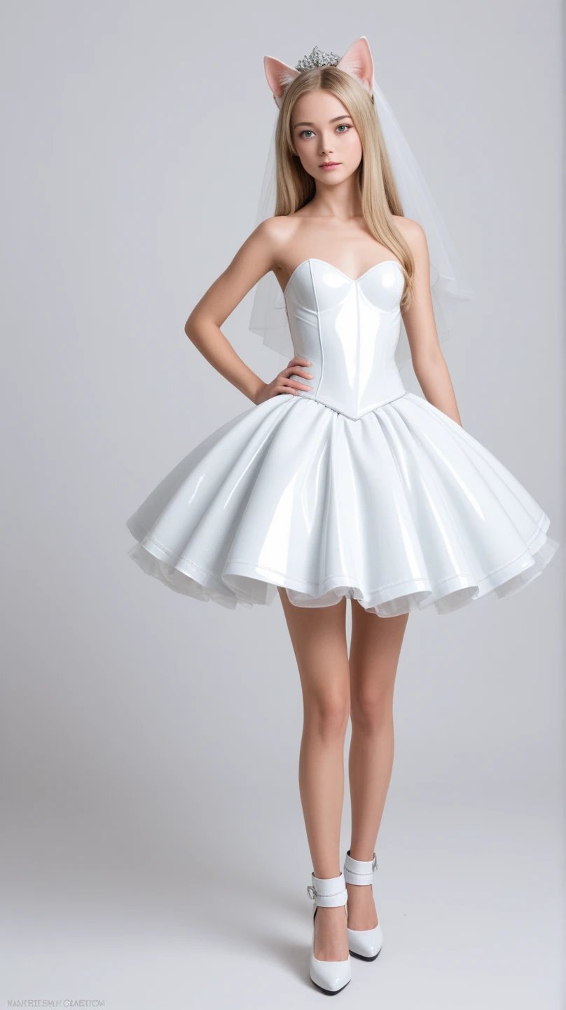 A hot lady wearing a white sexy balloon dress