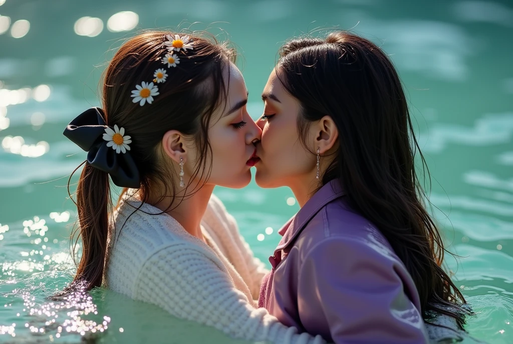 Two girls tongue kissing
