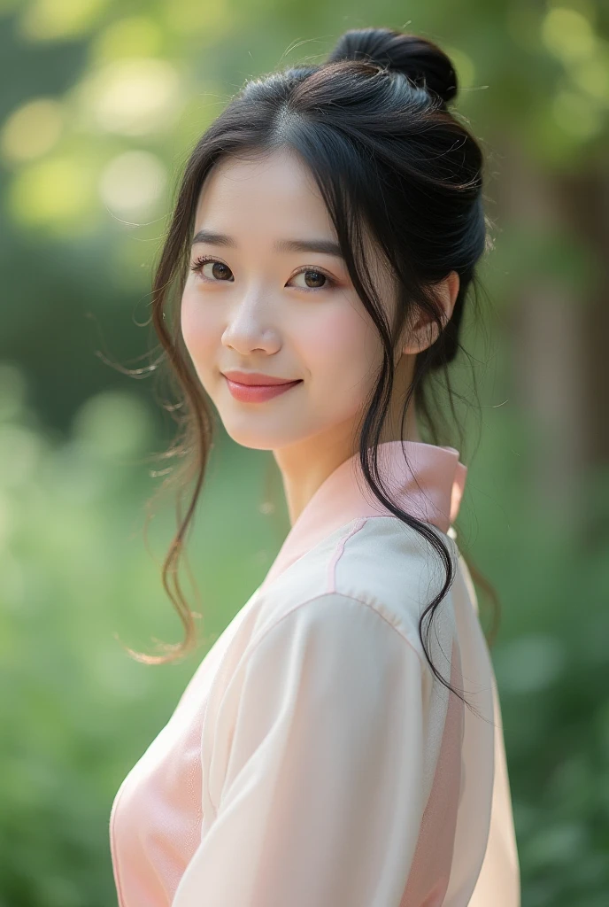(Surreal), (High resolution), (8K), (Very detailed), (Beautiful and fine details), (Highest quality), (Ultra-detailed), (masterpiece), (Detailed face), Soft Focus、Yui Arakaki's face、huge 、Japanese、Shot in Kyoto、Shrine Background: Tie your hair up、Laughter、