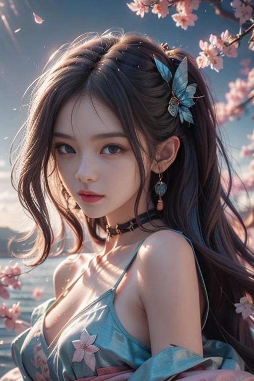 eye reflection, musical note black hair ornament, braided long hair, UHD, blue retina, pink lips, masterpiece, accurate, anatomically correct, textured skin, super details, high details, high quality, best quality, highres, 1080P, HD, 4K, 8k, 16k.