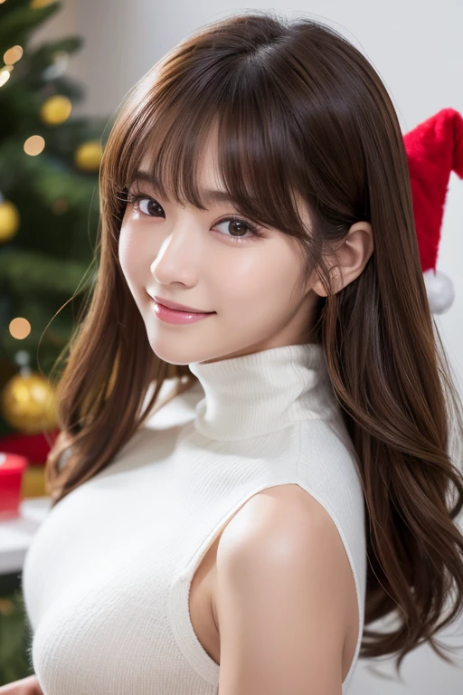 Christmas Knitted clothing Big Tits Ponytail smile Beautiful Woman Looking up